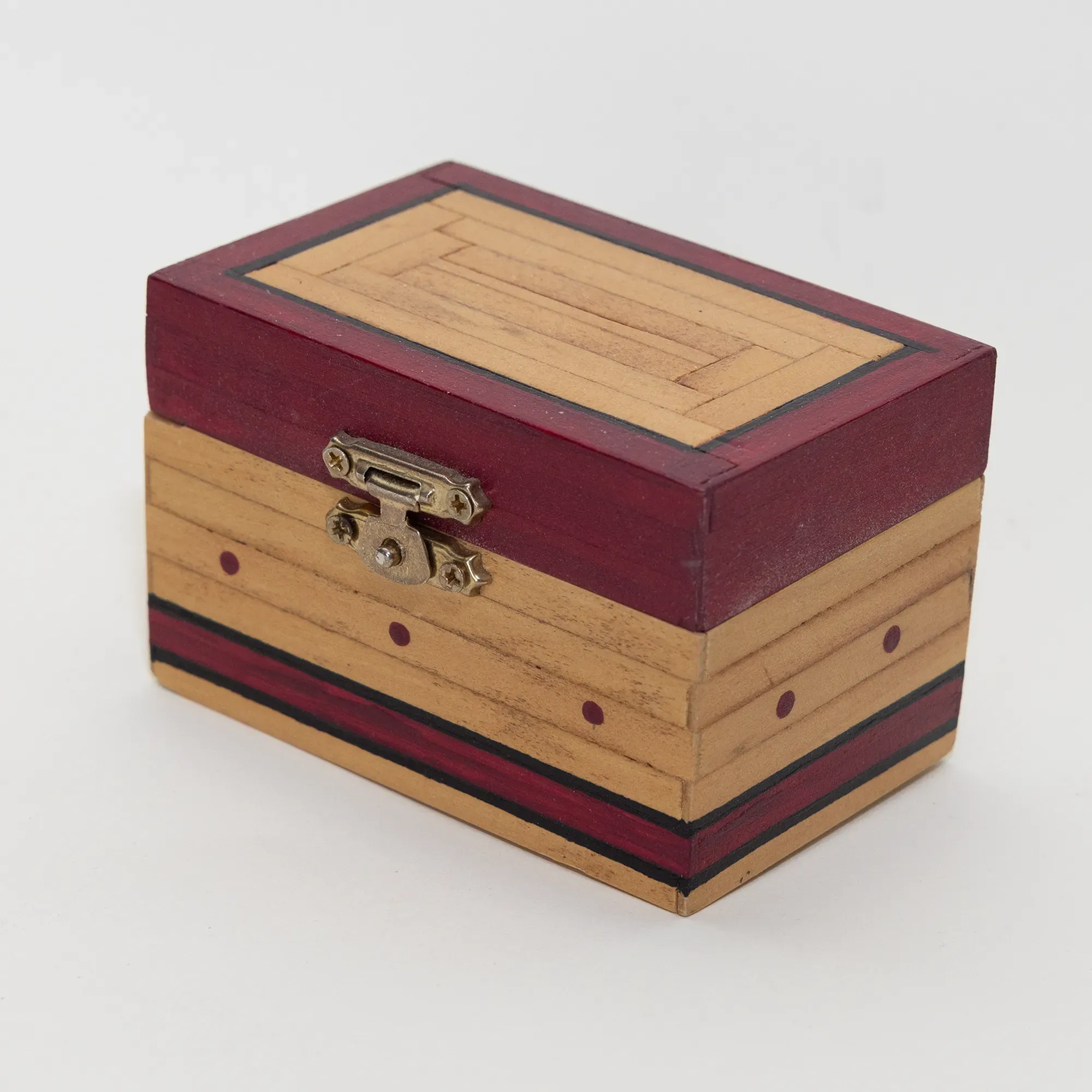 Handmade Wooden Keepsake Box with Open Plum Lid Detail