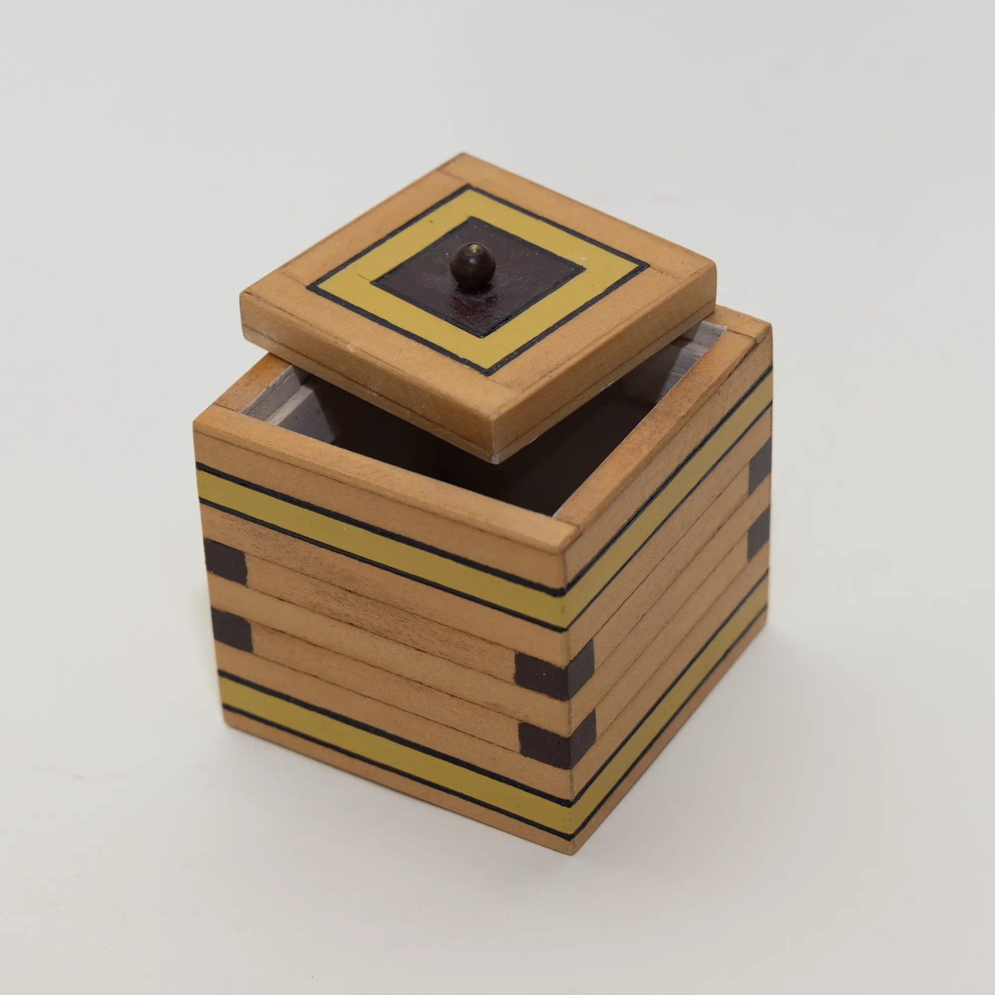 Handmade Wooden Keepsake Box with Green Stripe Lidded Detail