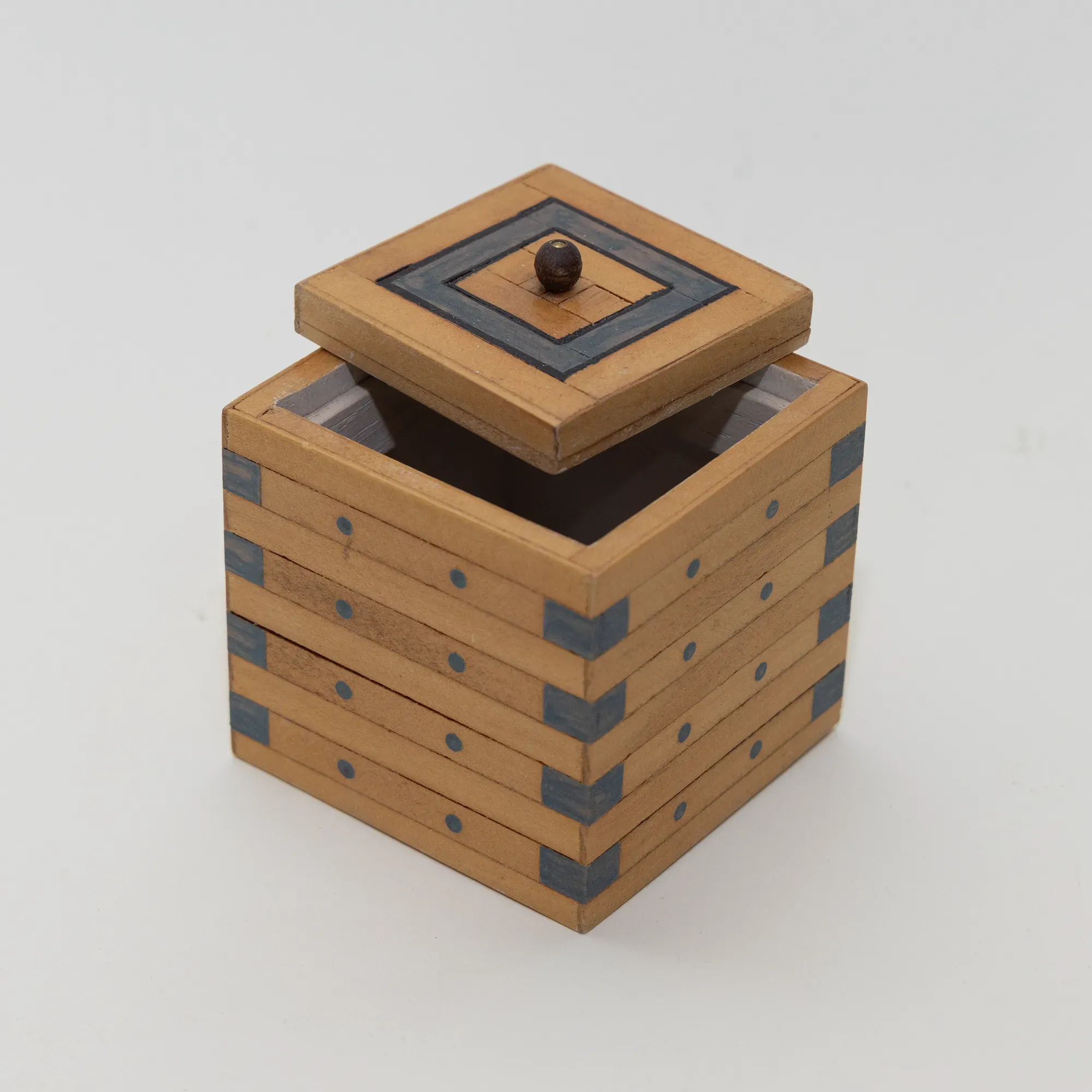 Handmade Wooden Keepsake Box with Black Diamond Stack Detail
