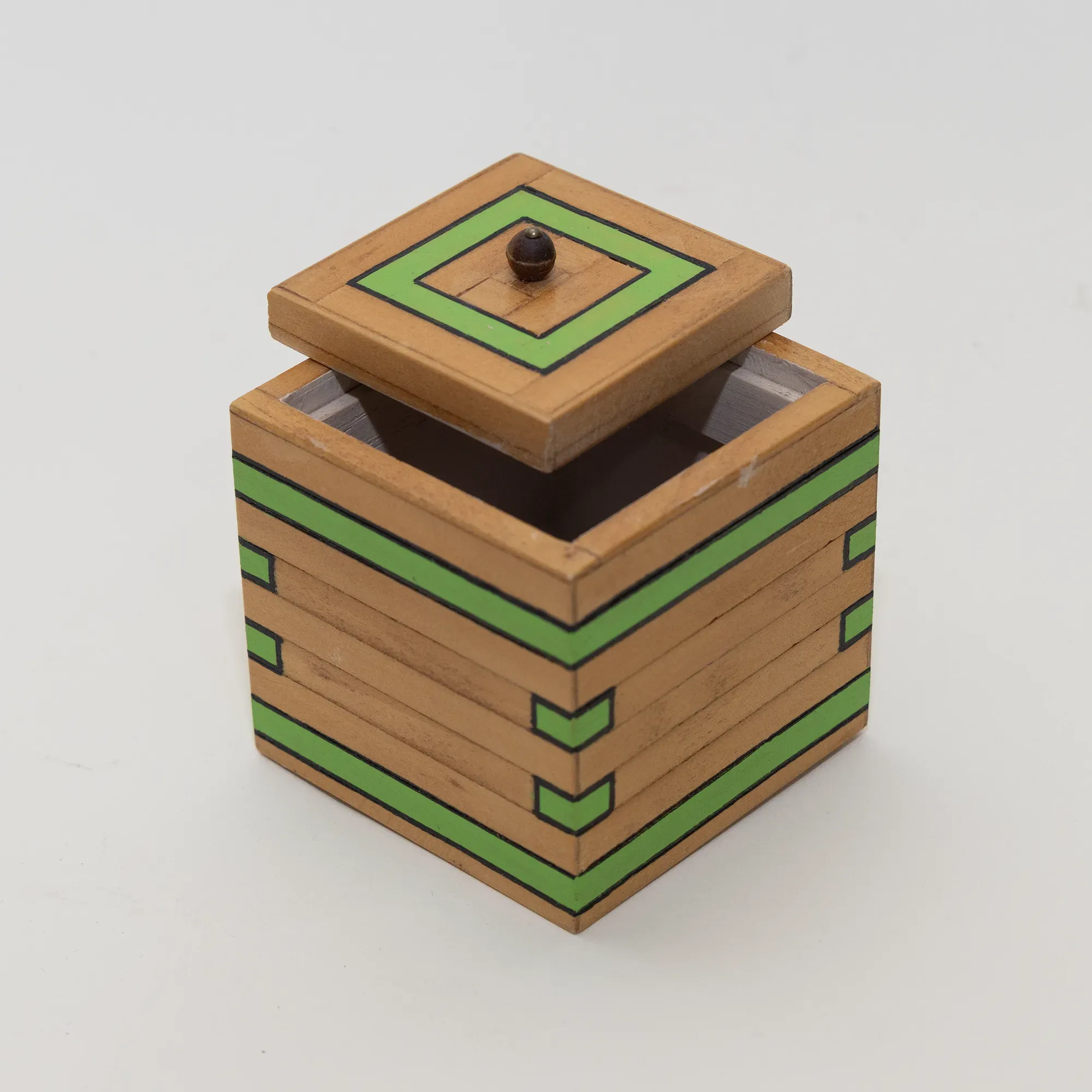 Handmade Wooden Keepsake Box with Green Diamond Stack Detail