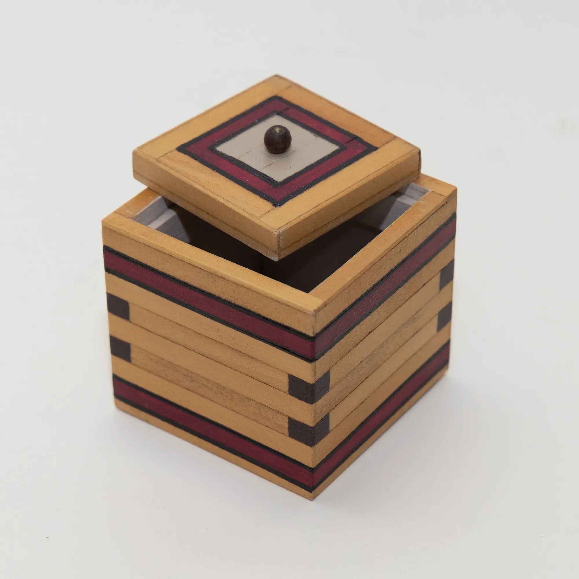 Handmade Wooden Keepsake Box with Plum Diamond Stack Detail