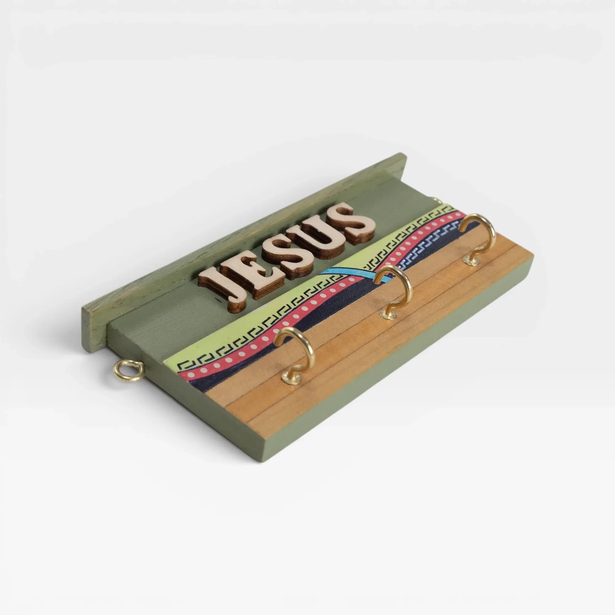 Personalized Wooden City Name Wall Key Holder - Jesus Design