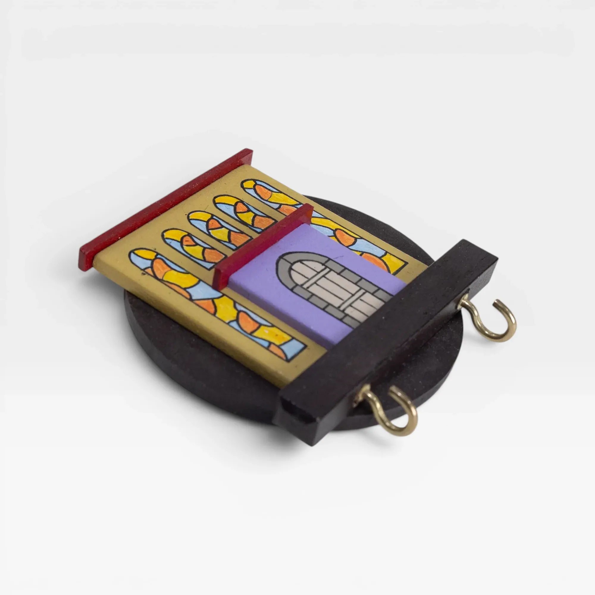 Handmade Wooden Mini Wall Key Holder - Stained Glass Window Facade Design