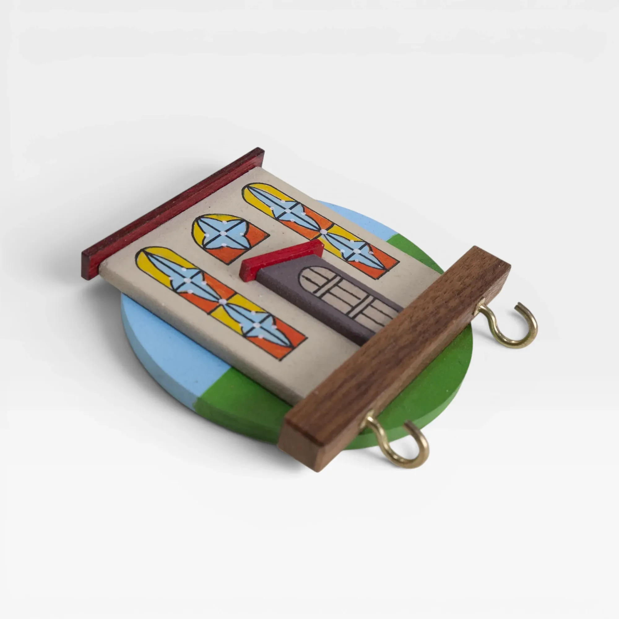 Handmade Wooden Mini Wall Key Holder - Grey Red Door Facade Design