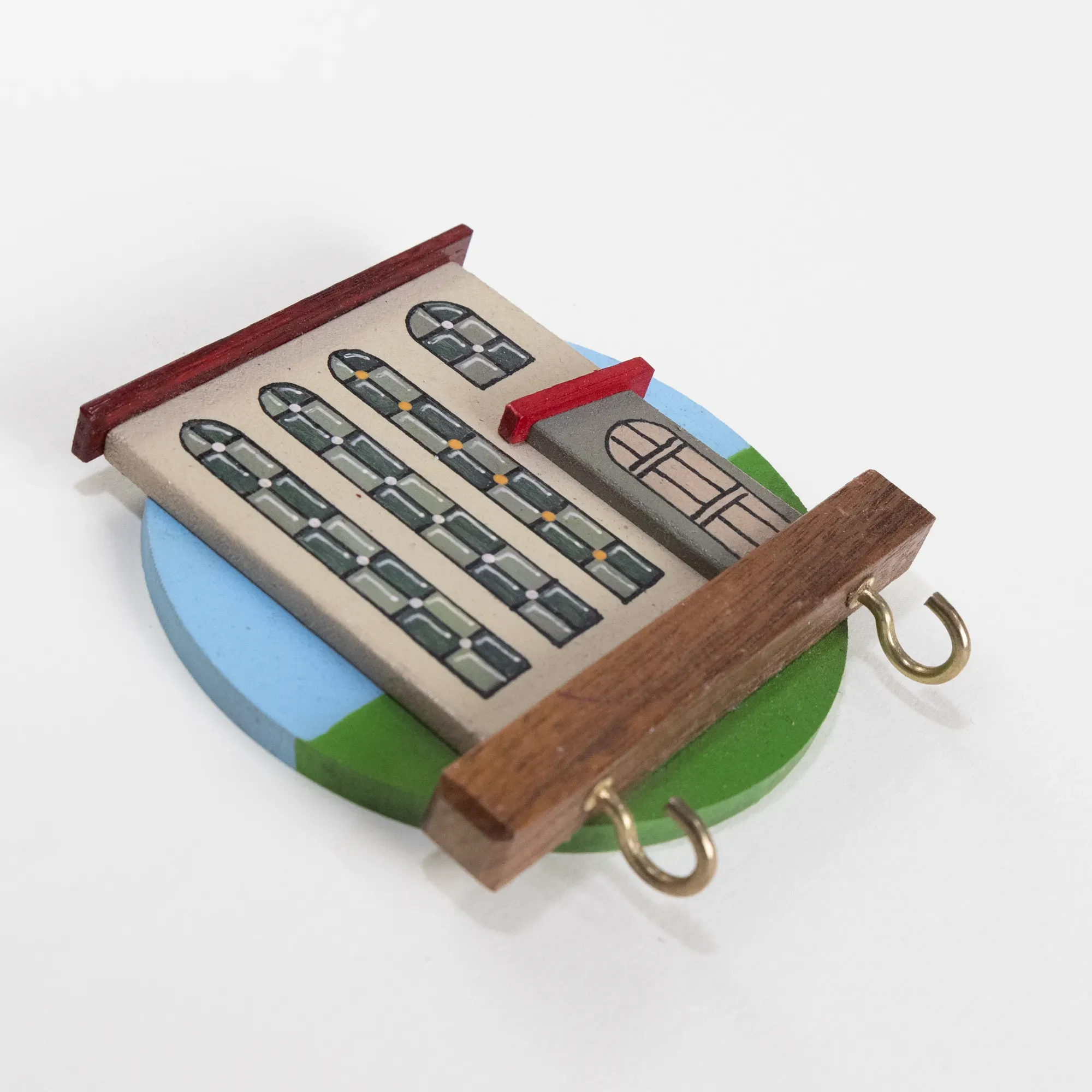 Handmade Wooden Mini Wall Key Holder - Soft Green Window Facade Design