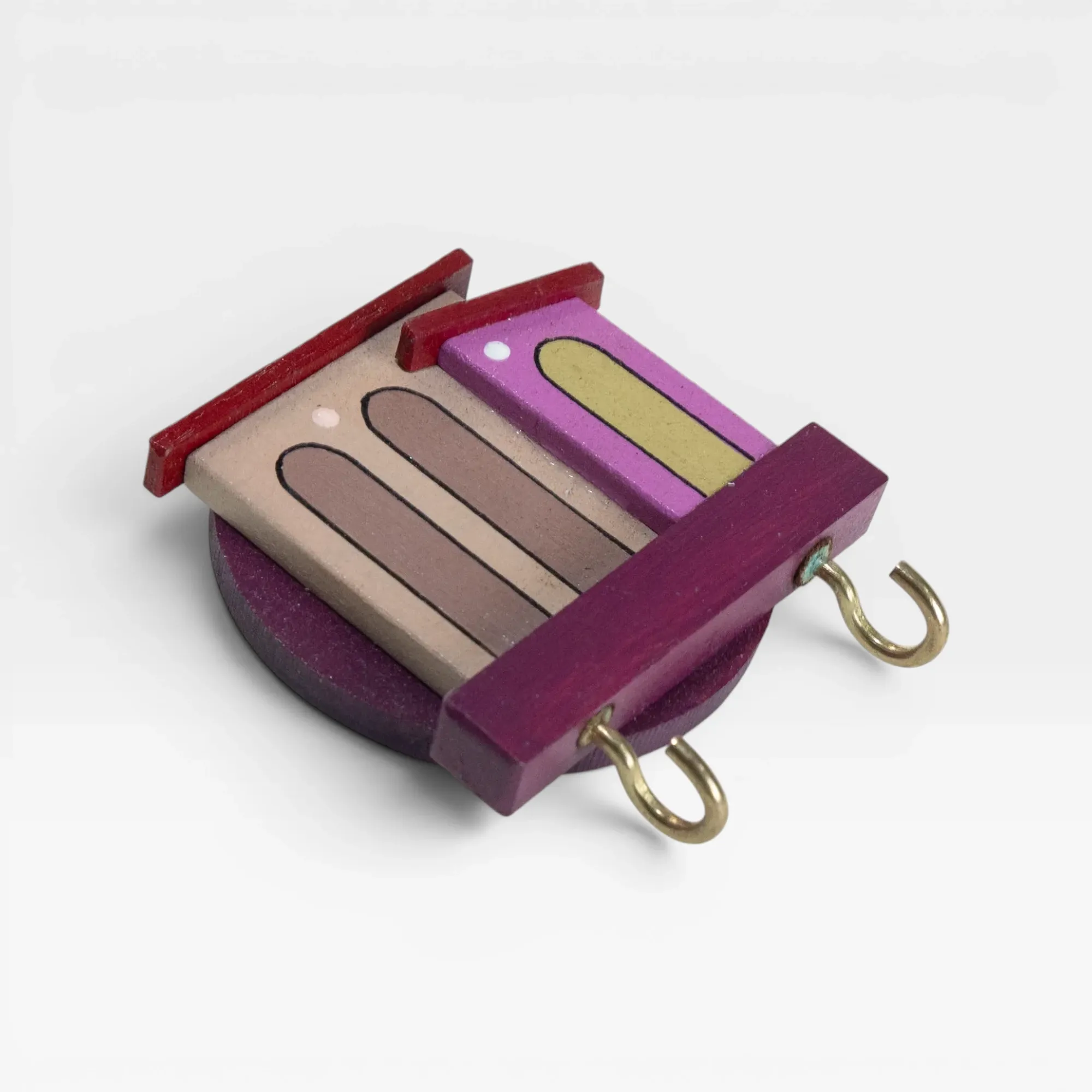 Handmade Wooden Mini Wall Key Holder - Mini Rural Houses Pink Door Design