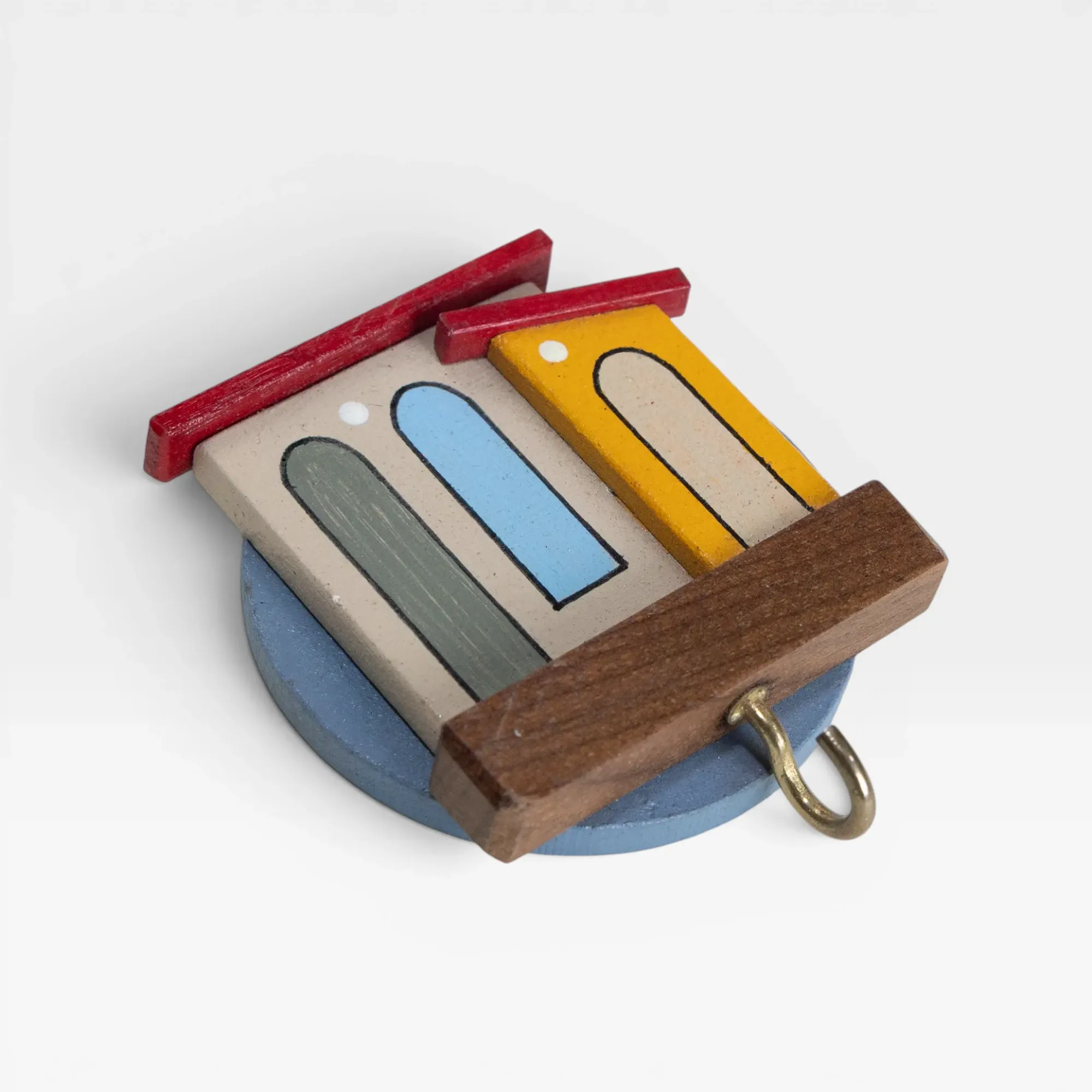 Wooden Mini Wall Key Holder - Mini Rural Houses Yellow Side Door Design