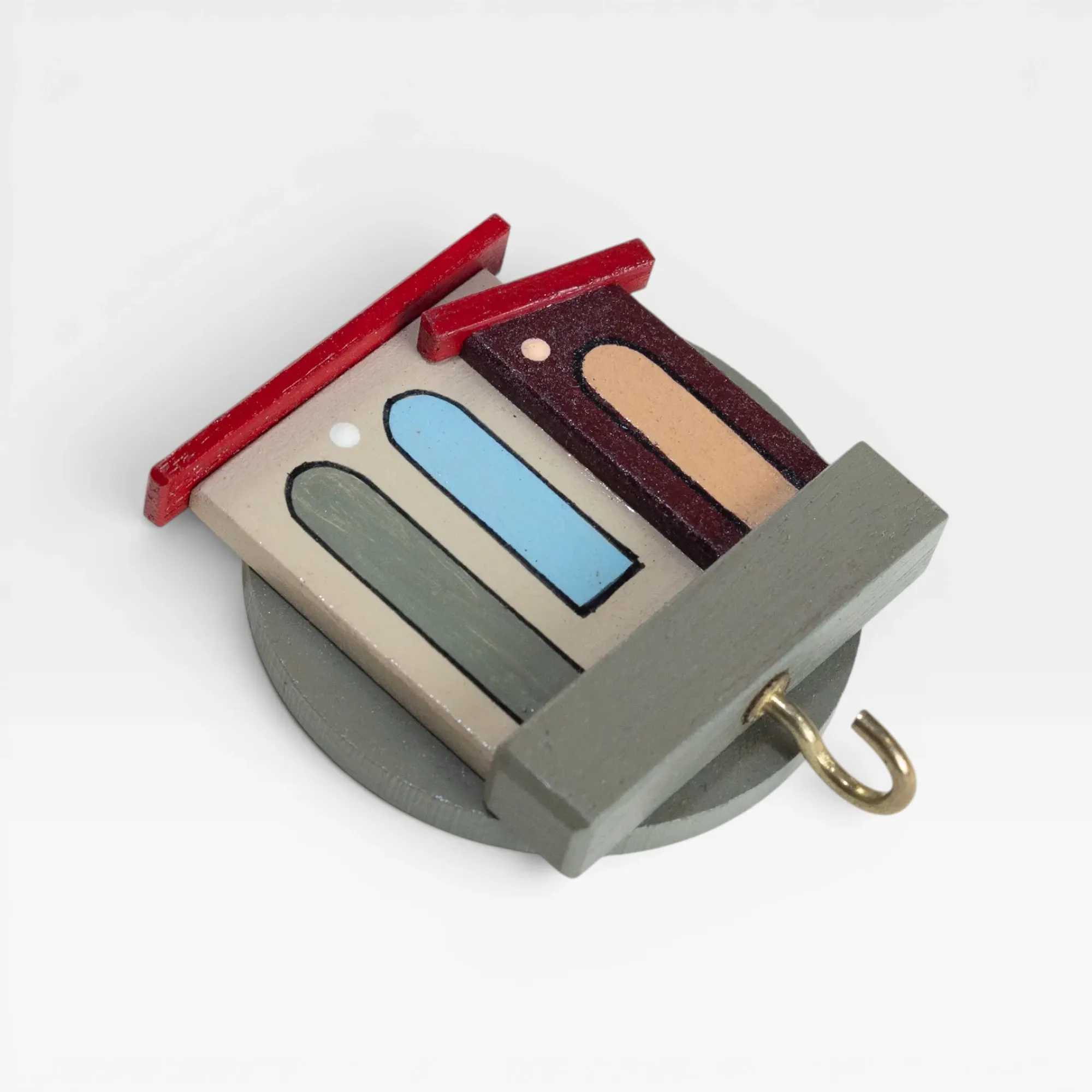 Handmade Wooden Mini Wall Key Holder - Mini Rural Houses Olive Shelf Design