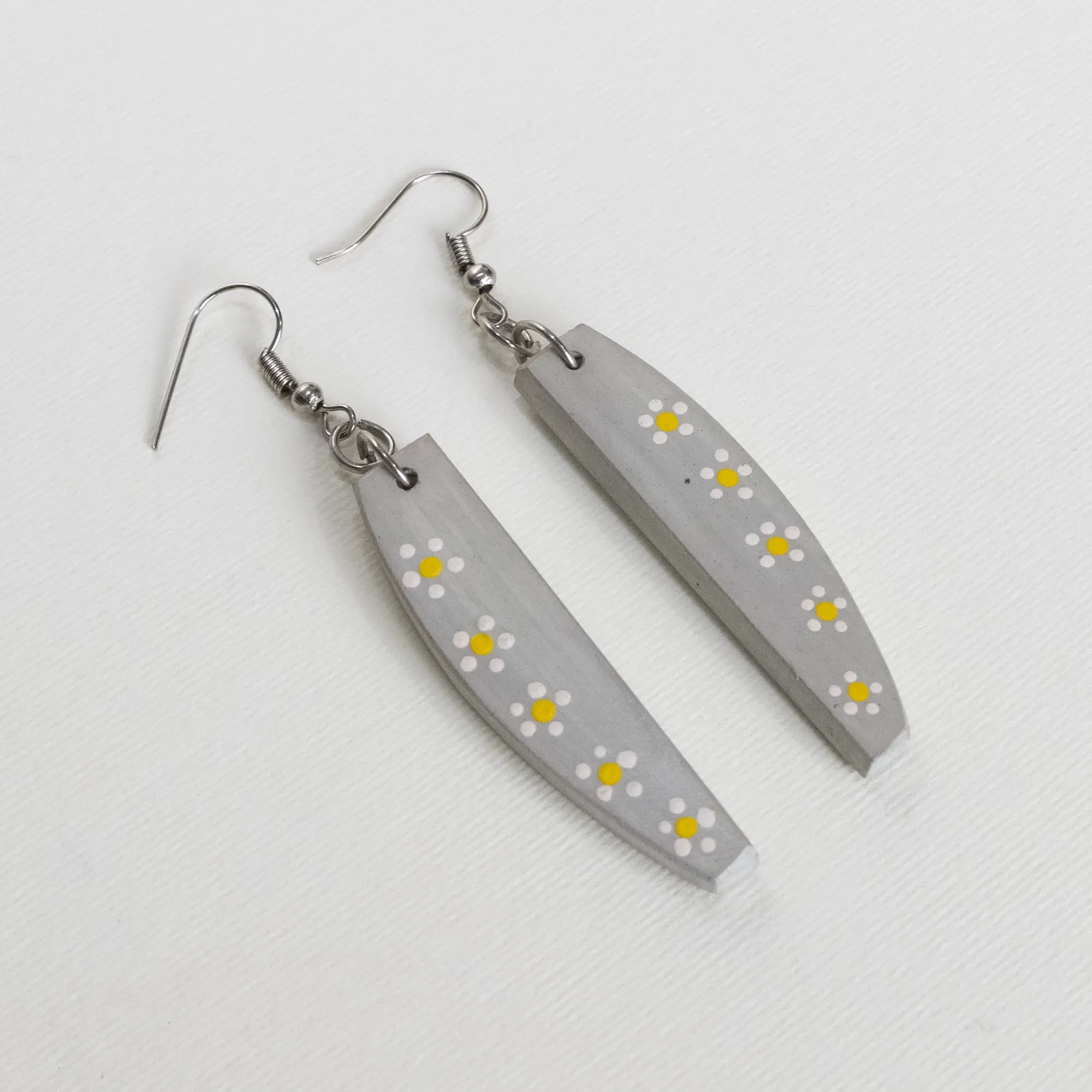 Handmade Lightweight Grey Slim Yellow Dot Earrings