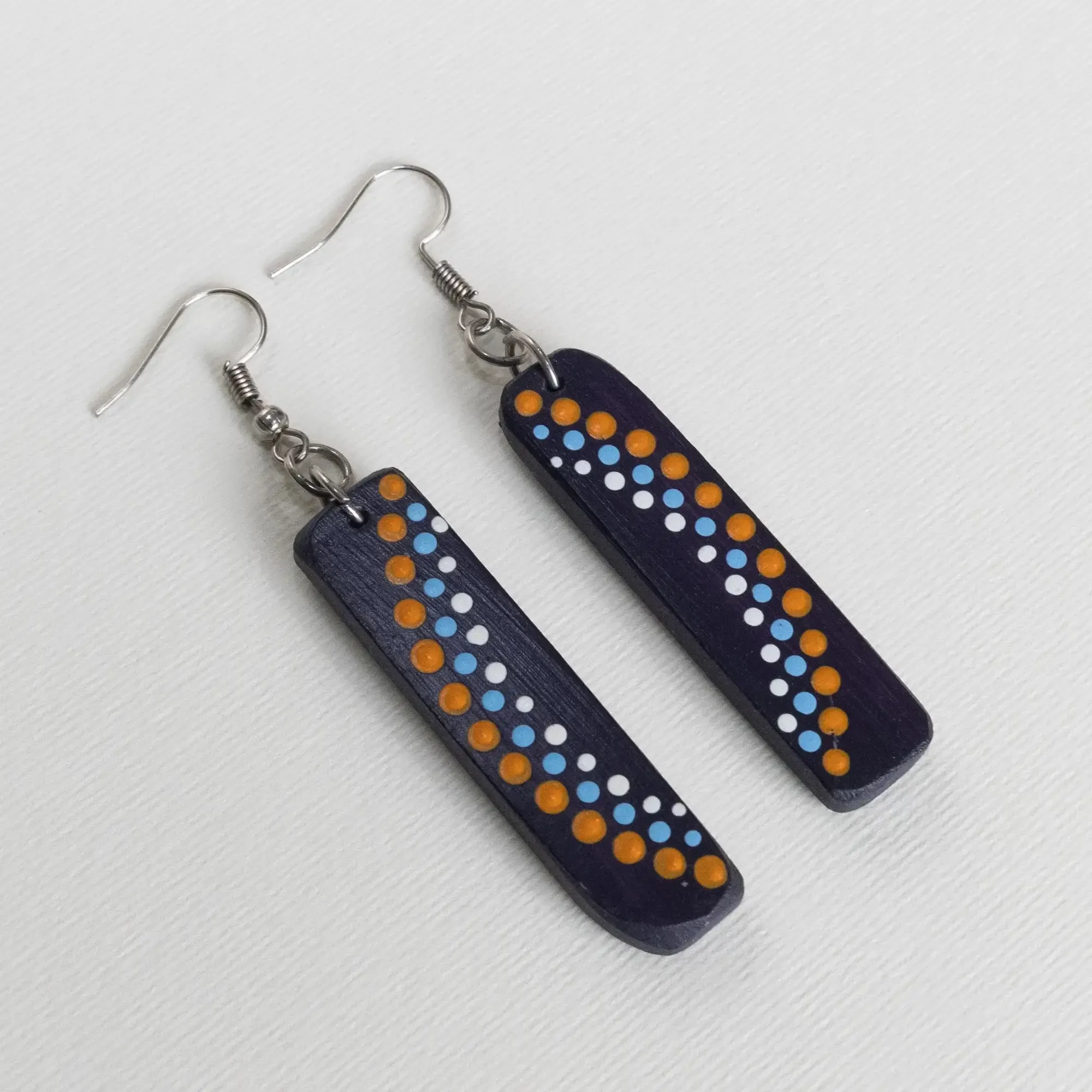 Handmade Lightweight Navy Colorful Dot Border Earrings