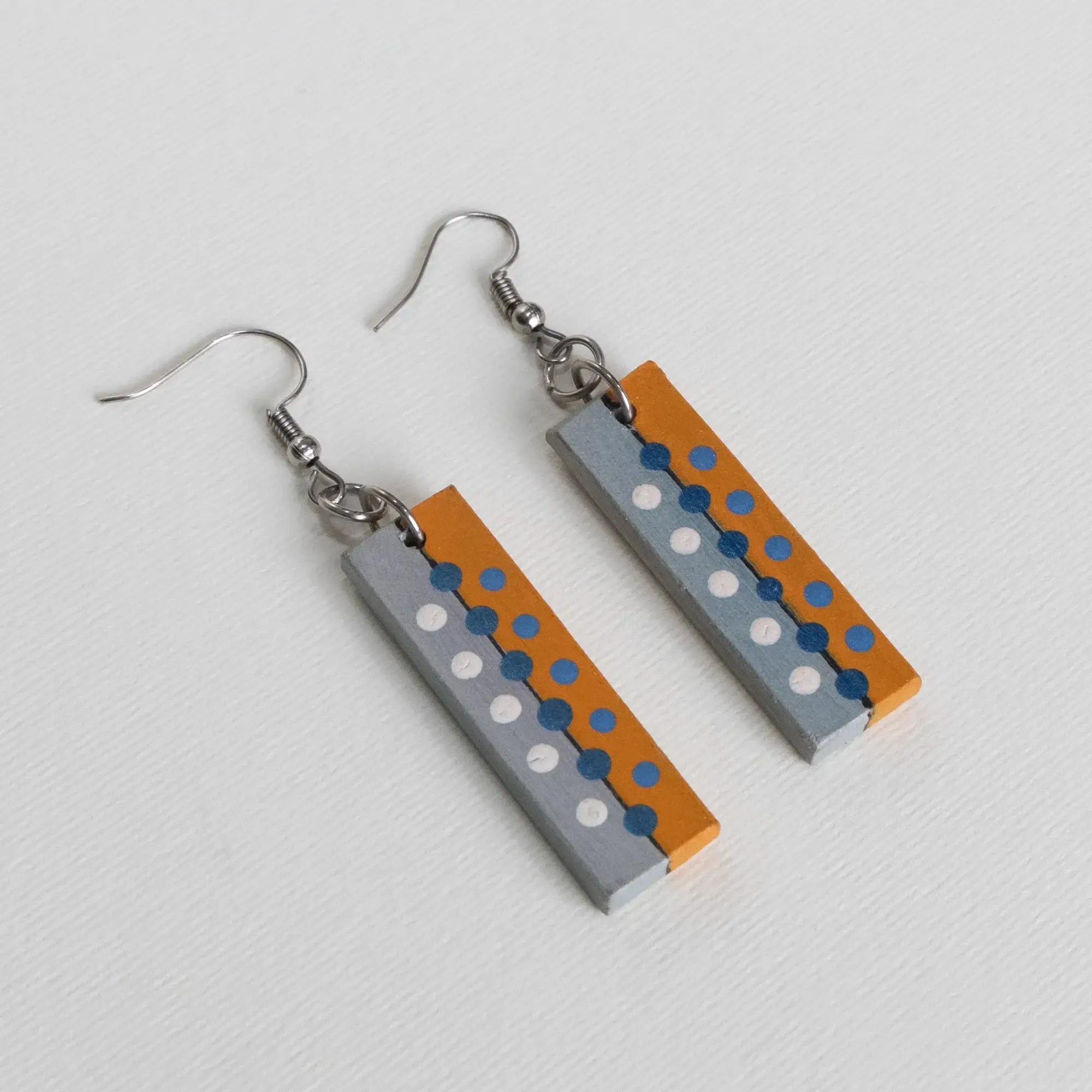 Handmade Lightweight Grey Orange Split Dot Earrings