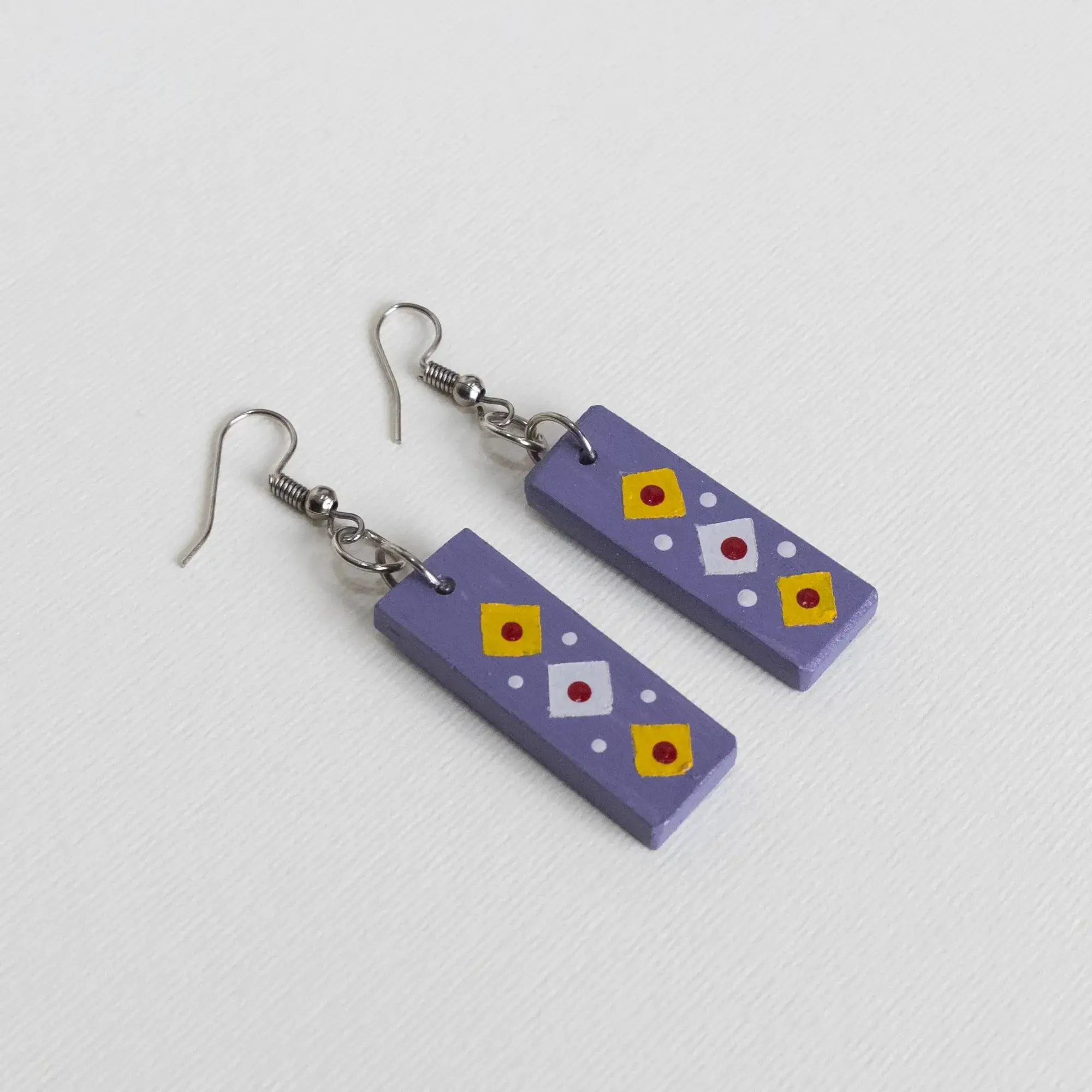 Handmade Lightweight Purple Yellow Diamond Earrings