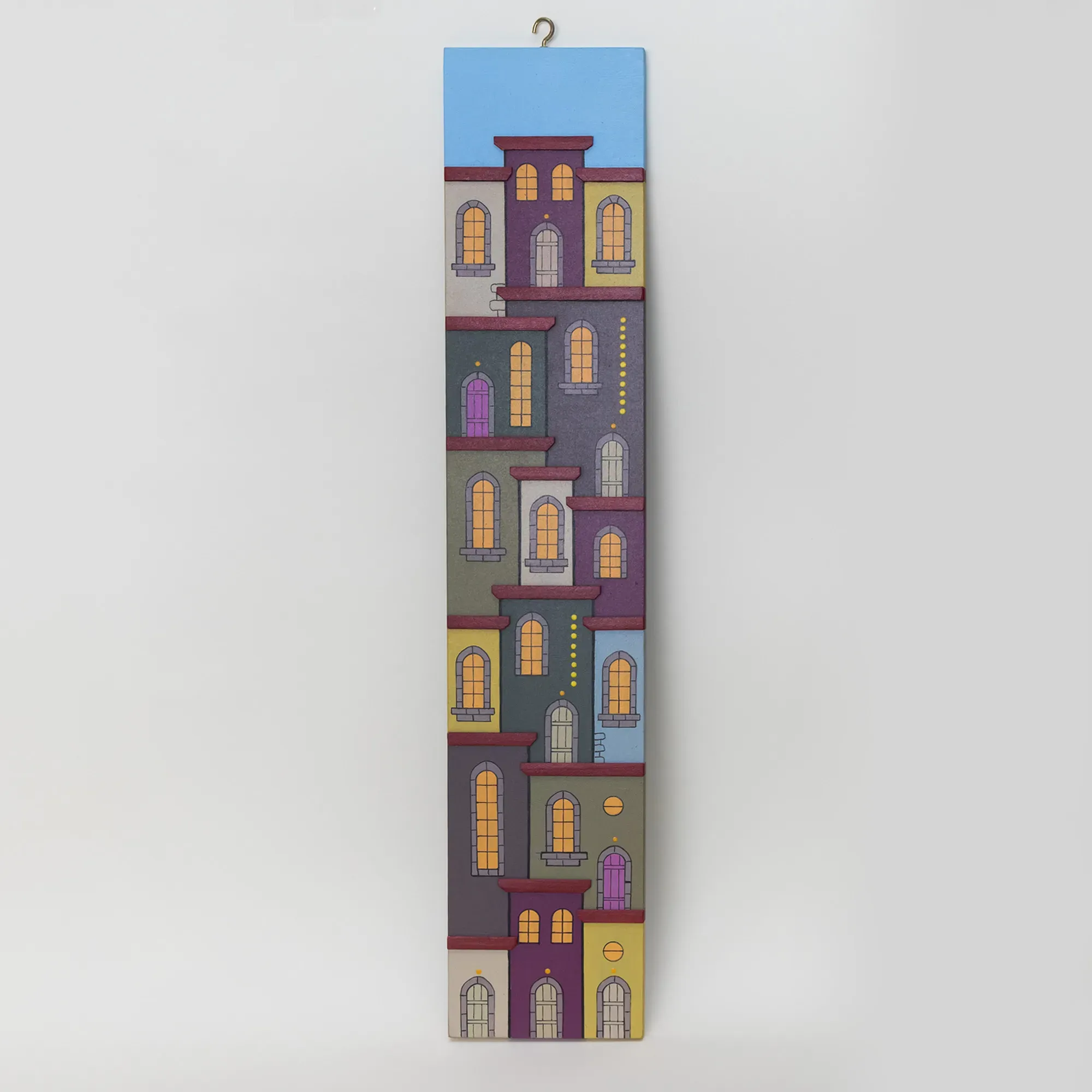 Handmade Wooden Dark City Tower Wall Art - 50 x 10 cm