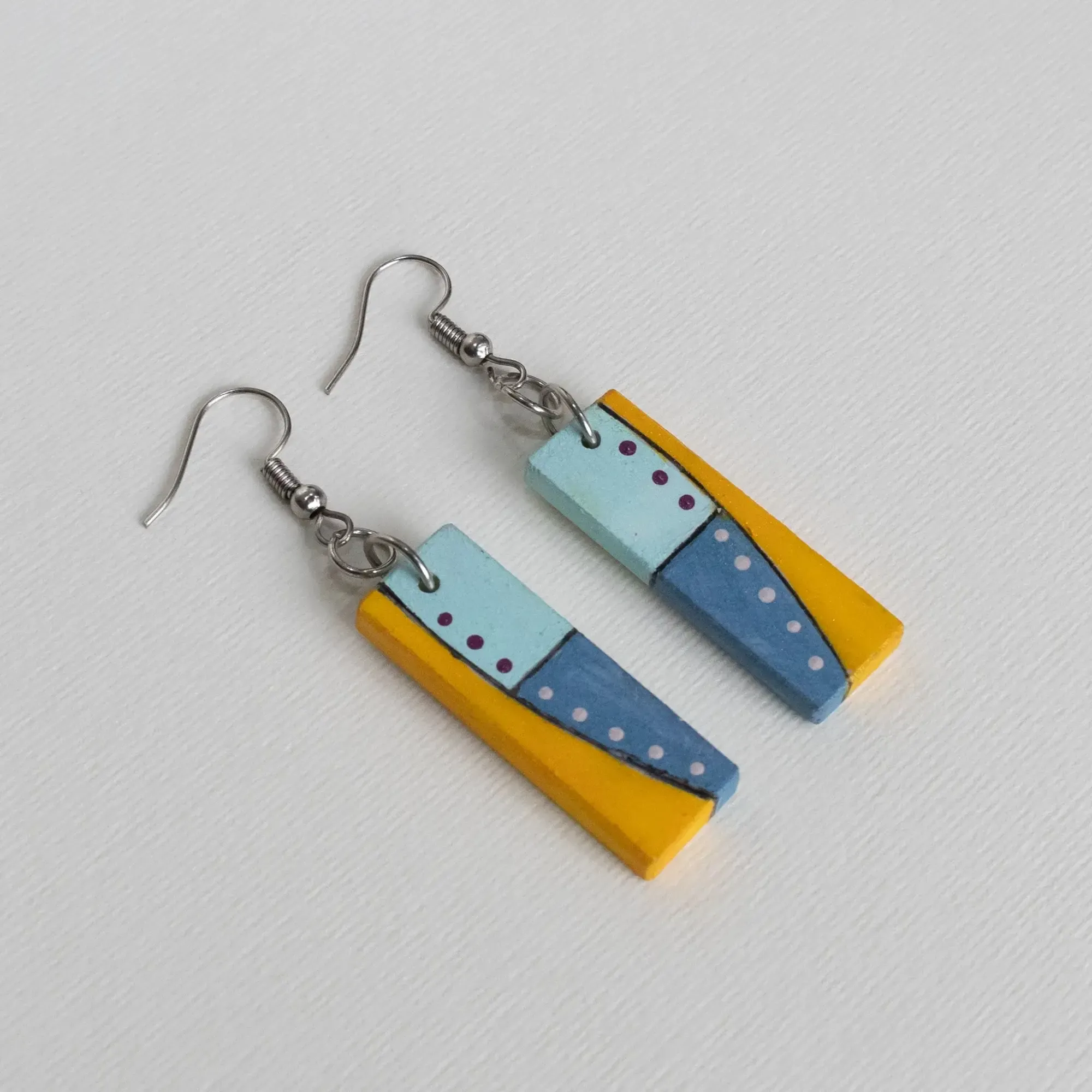 Handmade Lightweight Blue Yellow Orange Geometric Earrings