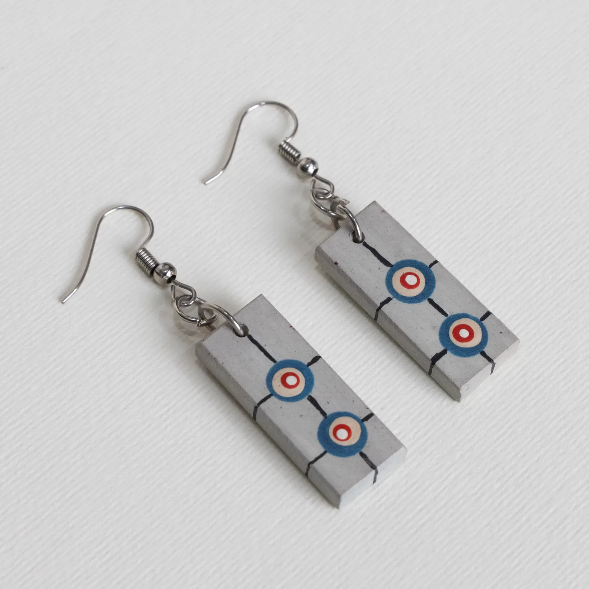Handmade Lightweight Light Grey Red Circle Earrings