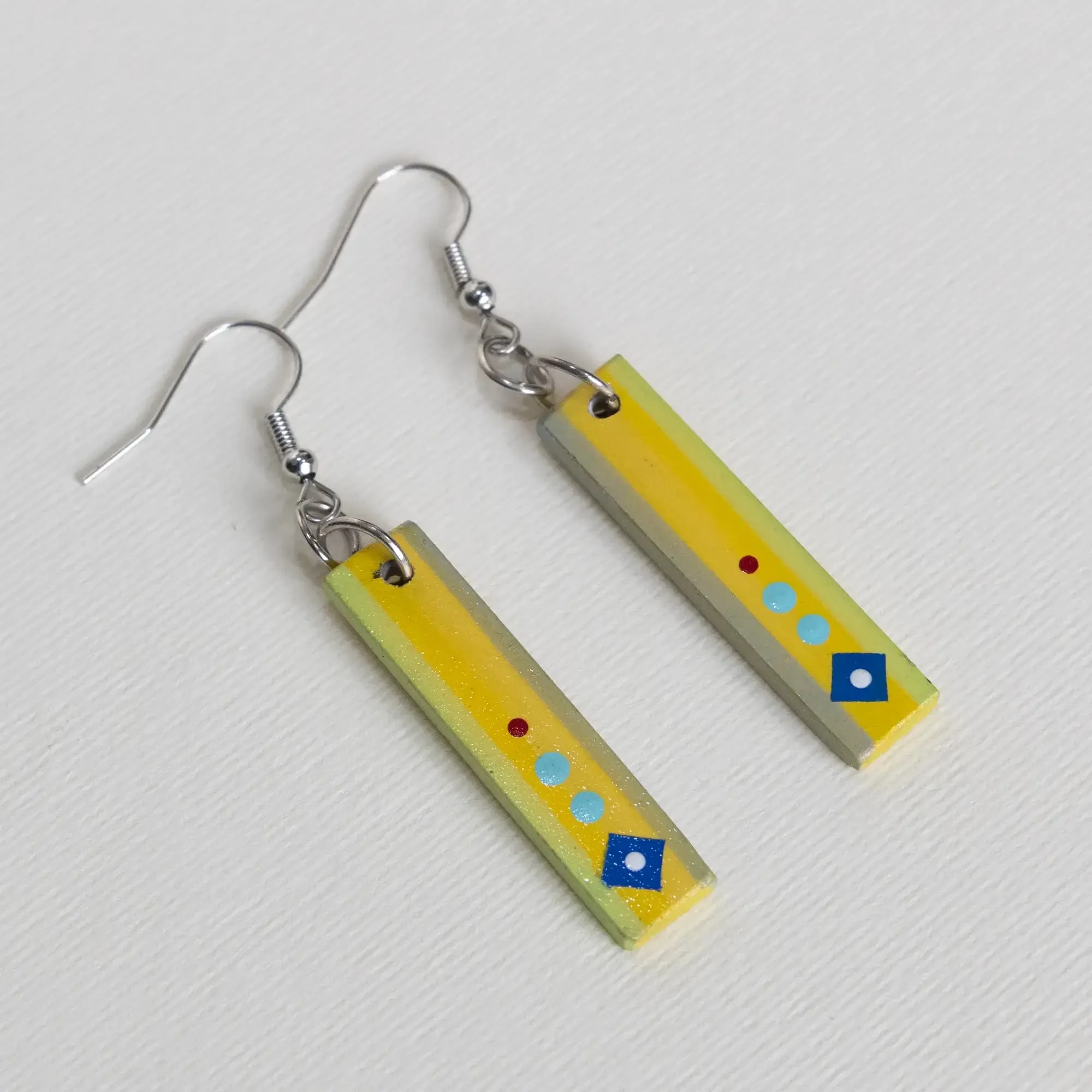 Handmade Lightweight Yellow Blue Diamond Dot Earrings