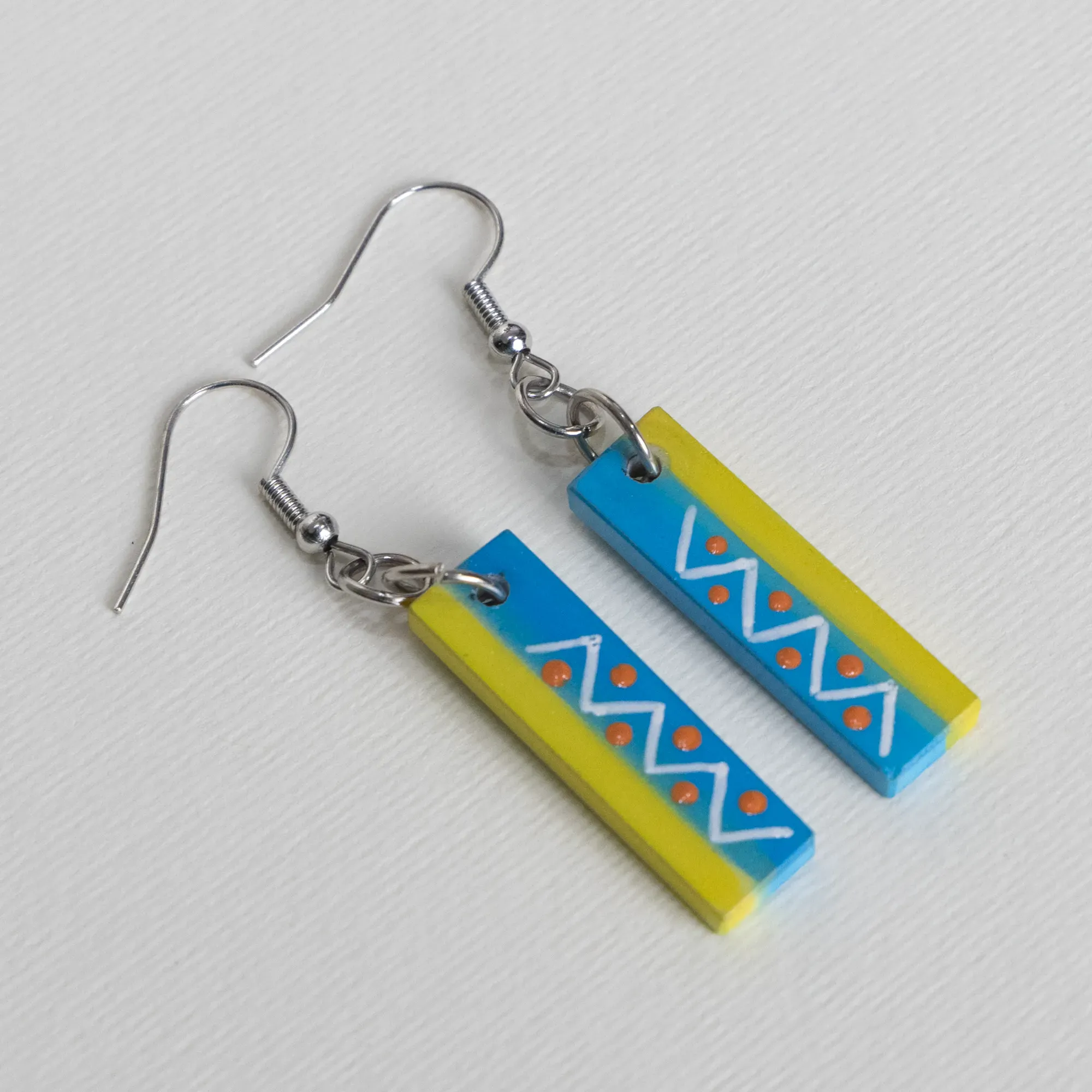 Handmade Lightweight Blue Yellow White Zigzag Earrings