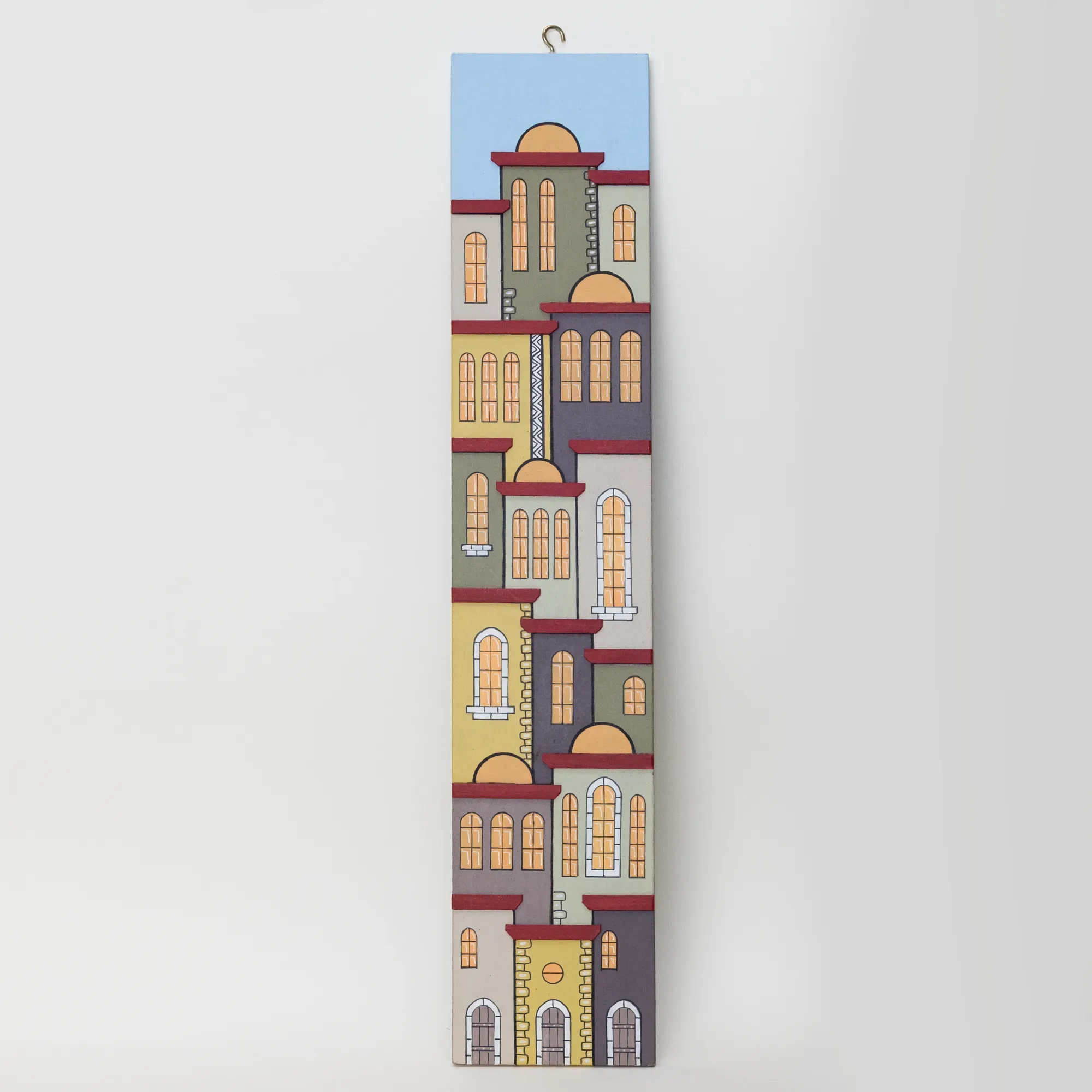 Handmade Wooden Warm City Tower Wall Art - 50 x 10 cm