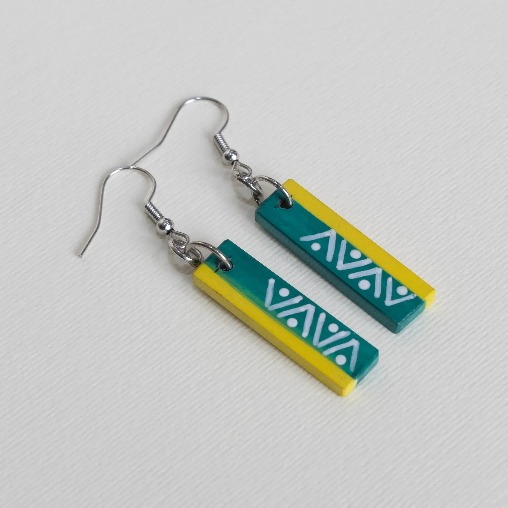 Handmade Lightweight Green Yellow Blue Geometric Earrings