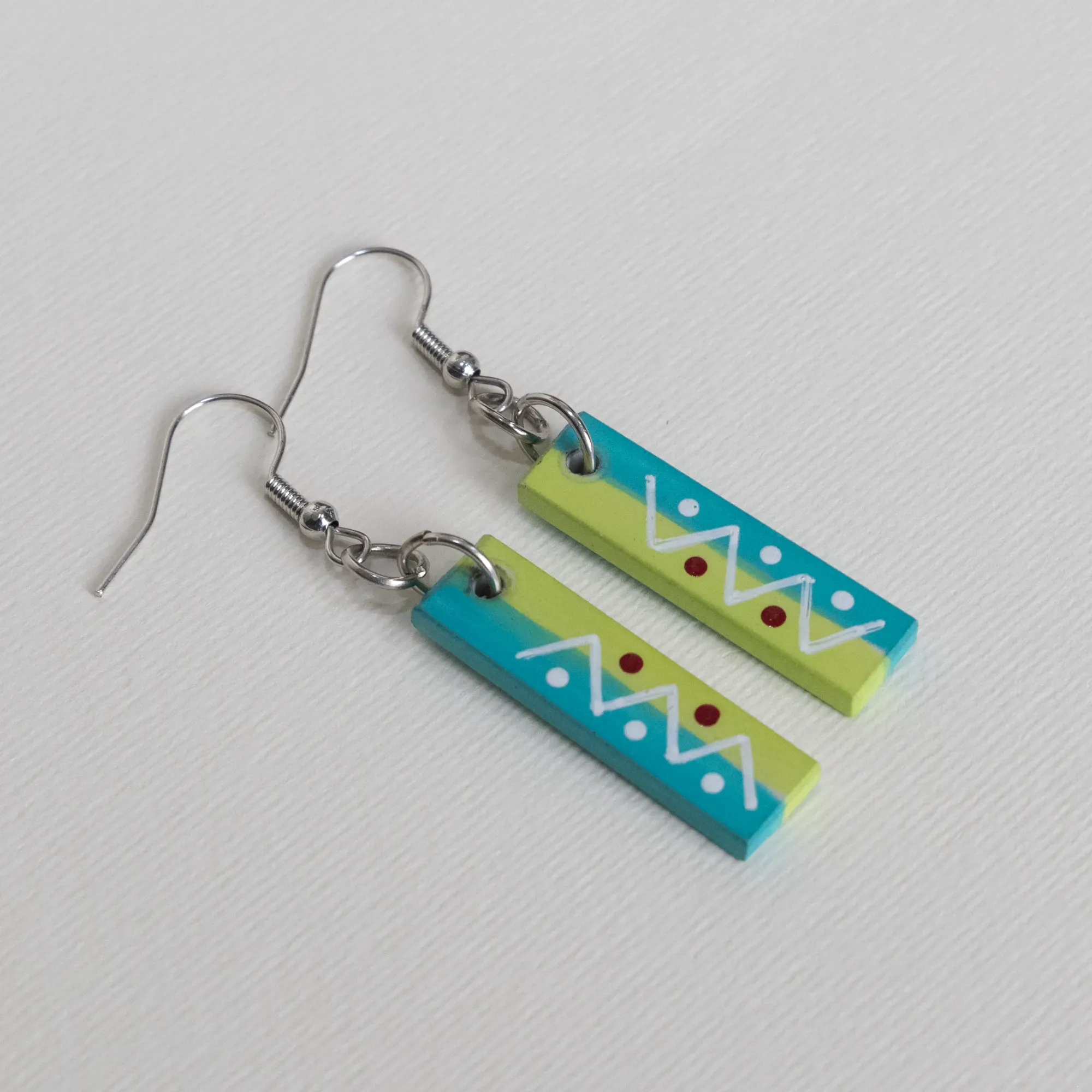 Handmade Lightweight Aqua Triangle Dot Motif Earrings