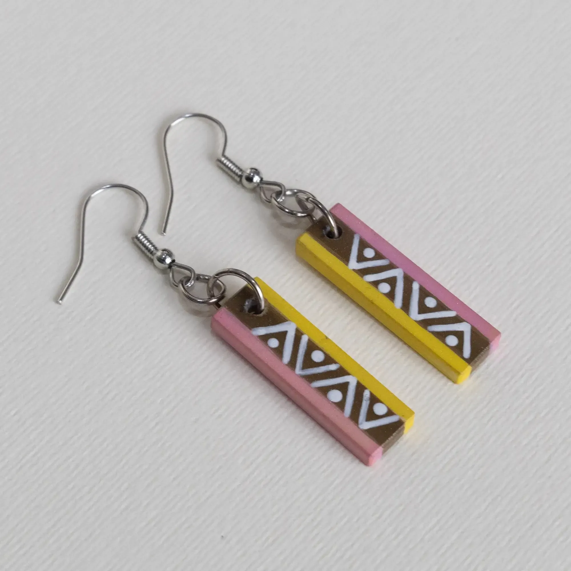 Handmade Lightweight Pastel Pink Green Zigzag Earrings