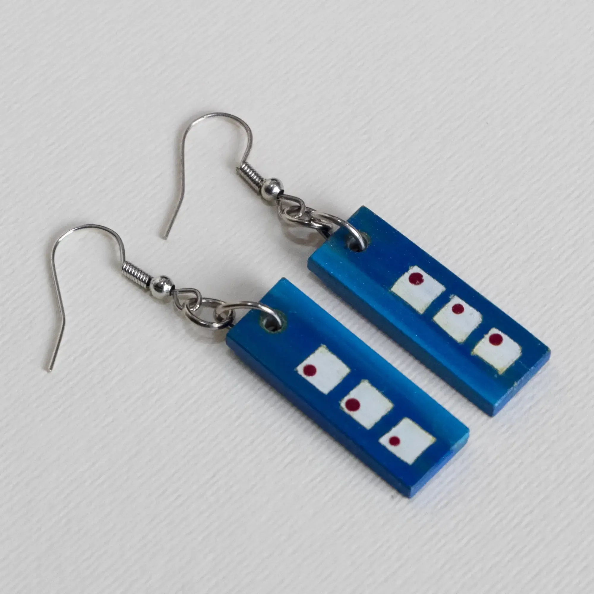 Handmade Lightweight Blue White Square Dot Earrings