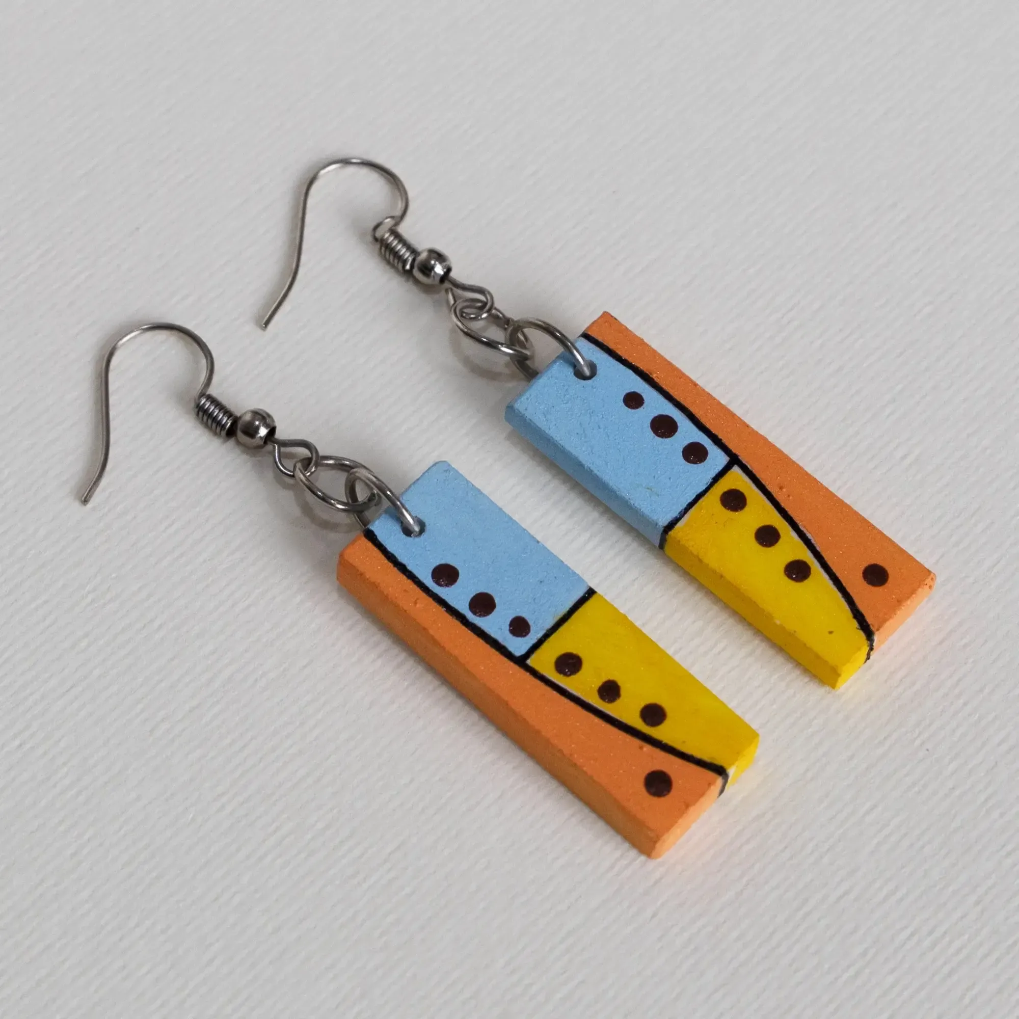 Handmade Lightweight Sky Blue Orange Dot Earrings