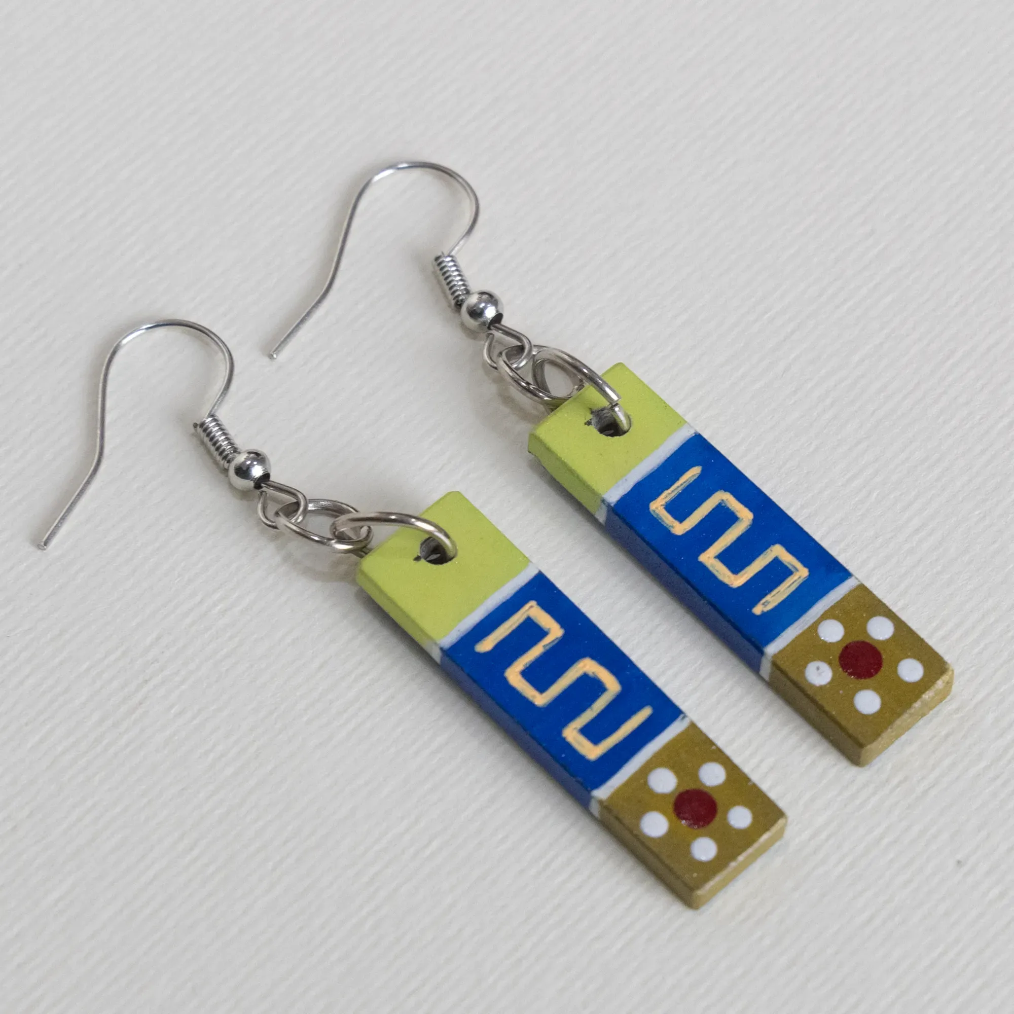 Handmade Lightweight Blue Olive Line Motif Earrings