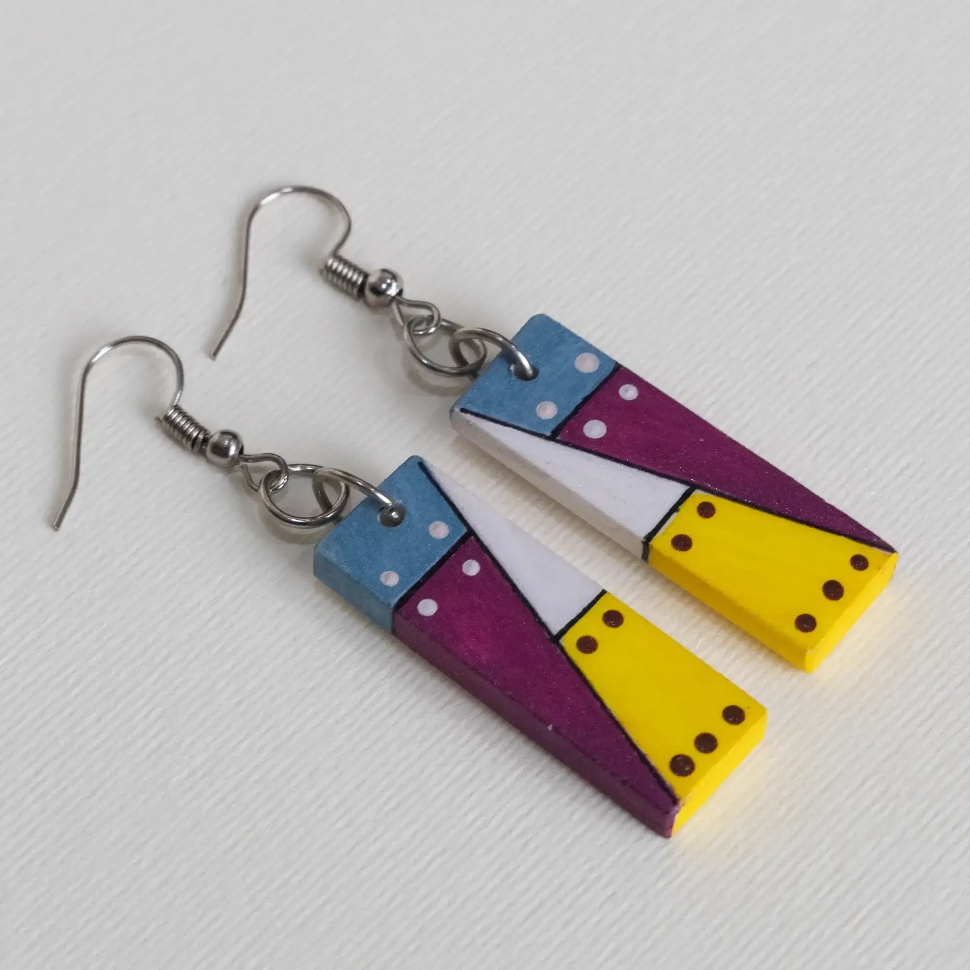 Handmade Lightweight Purple Yellow Color Block Earrings