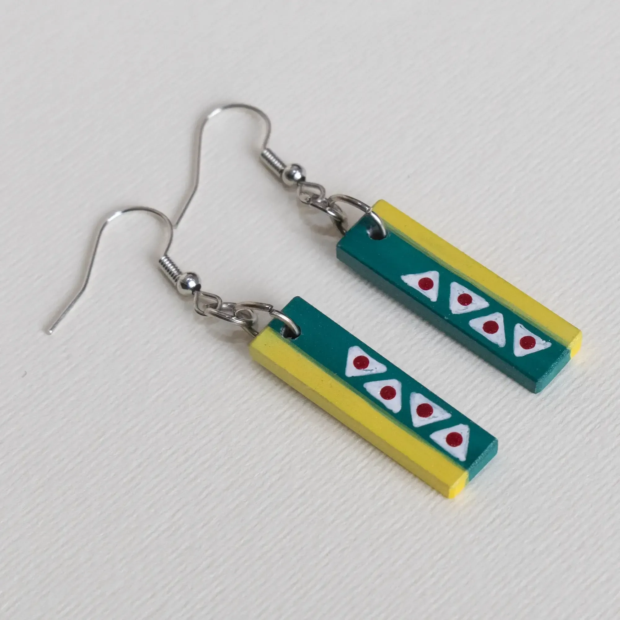 Handmade Lightweight Teal Yellow Triangle Border Earrings
