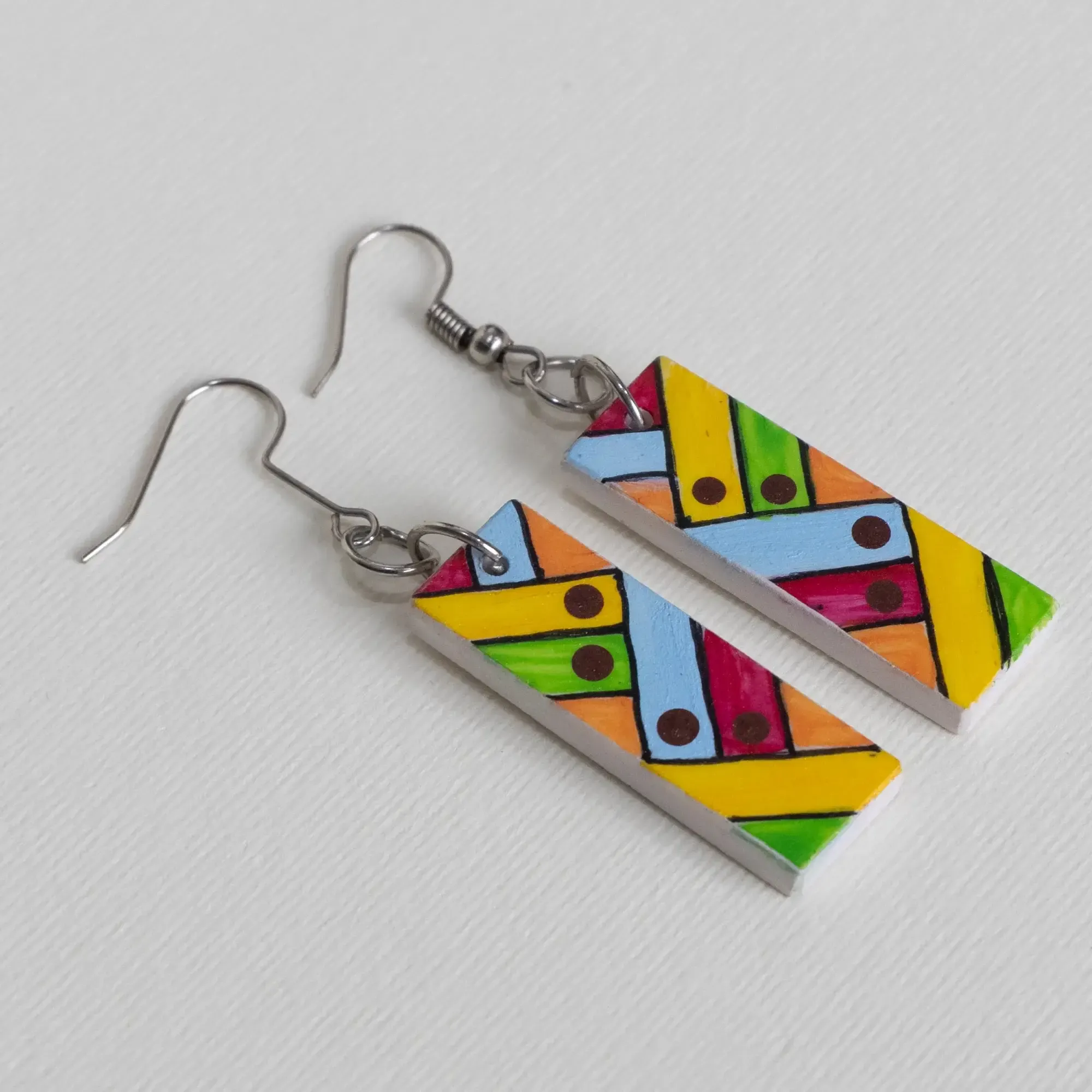 Handmade Lightweight Lime Orange Diagonal Geometric Earrings