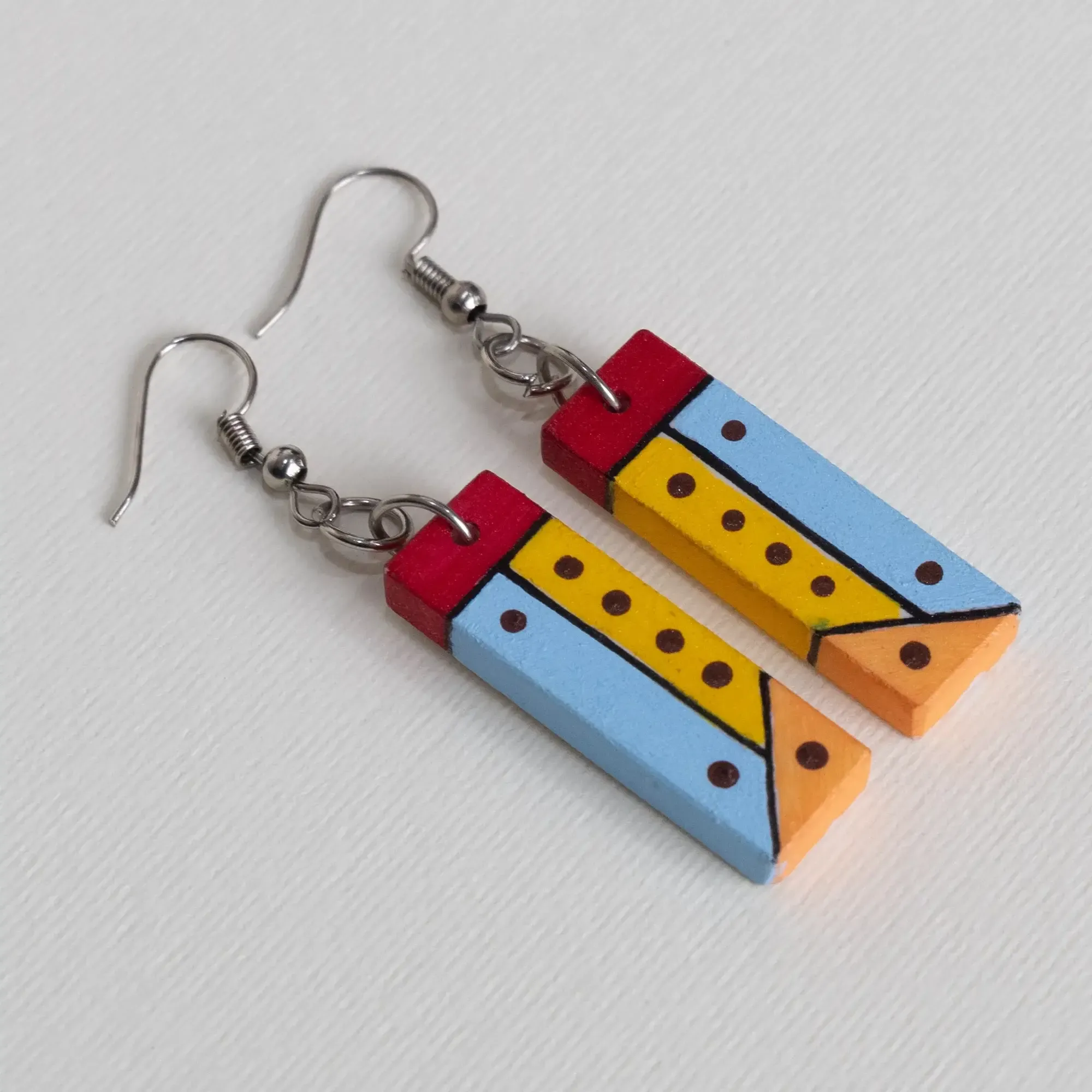 Handmade Lightweight Blue Yellow Red Dot Accent Earrings