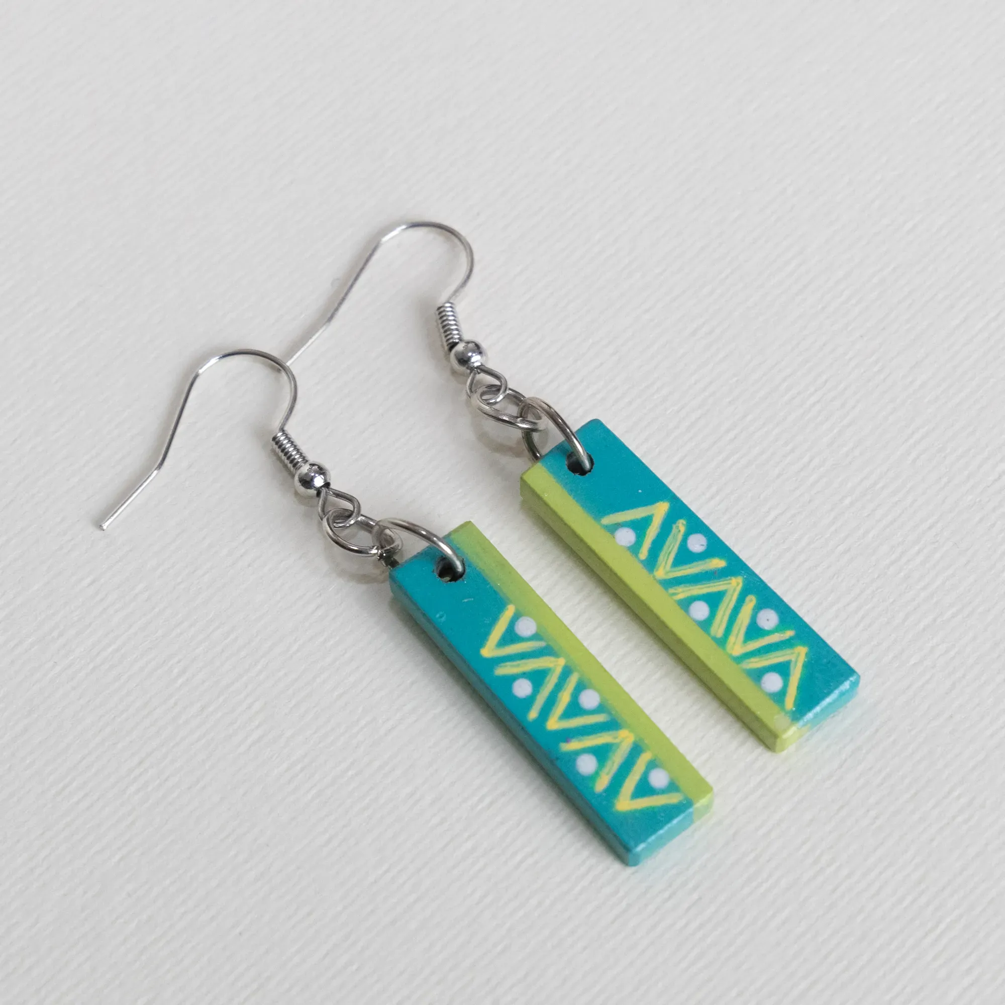 Handmade Lightweight Turquoise Slim White Triangle Earrings