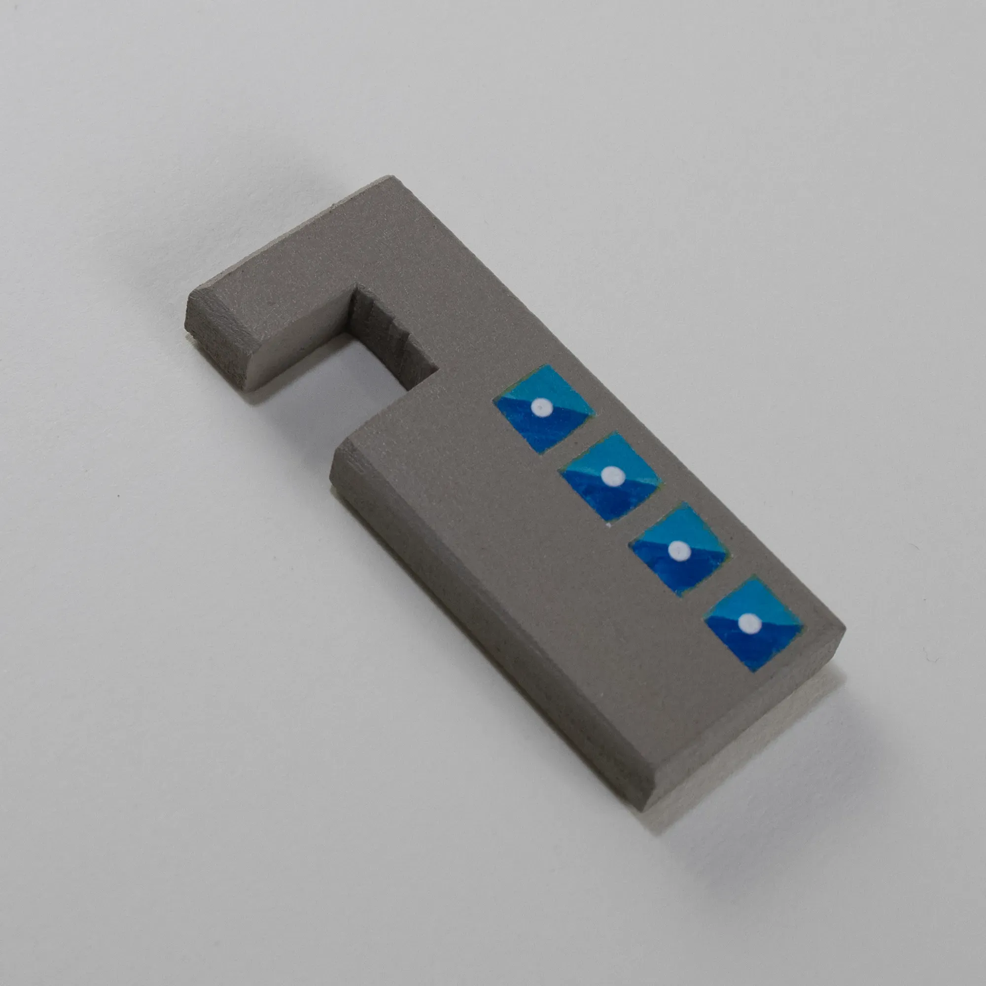 Handmade Wooden Desk Phone Stand with Grey Blue Geometric Pattern - 6 cm
