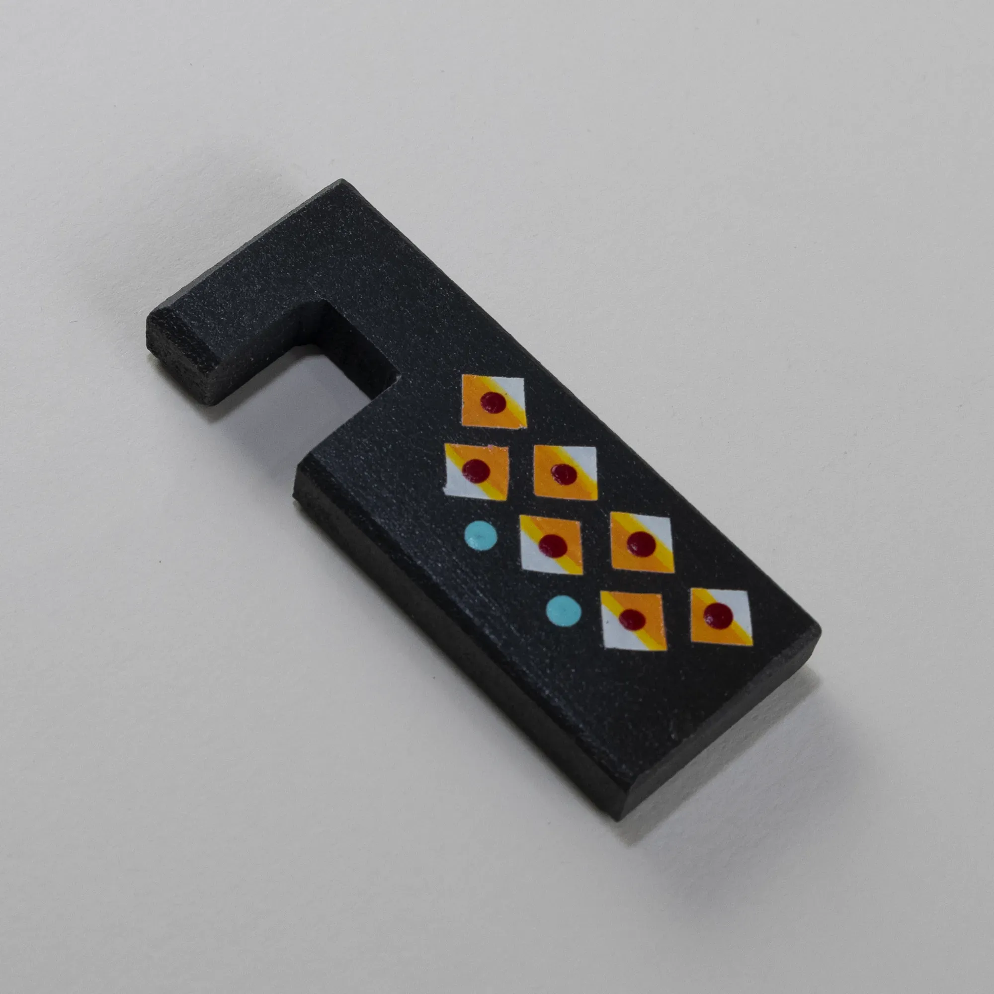 Handmade Wooden Desk Phone Stand with Black Orange Diamond Pattern - 6 cm
