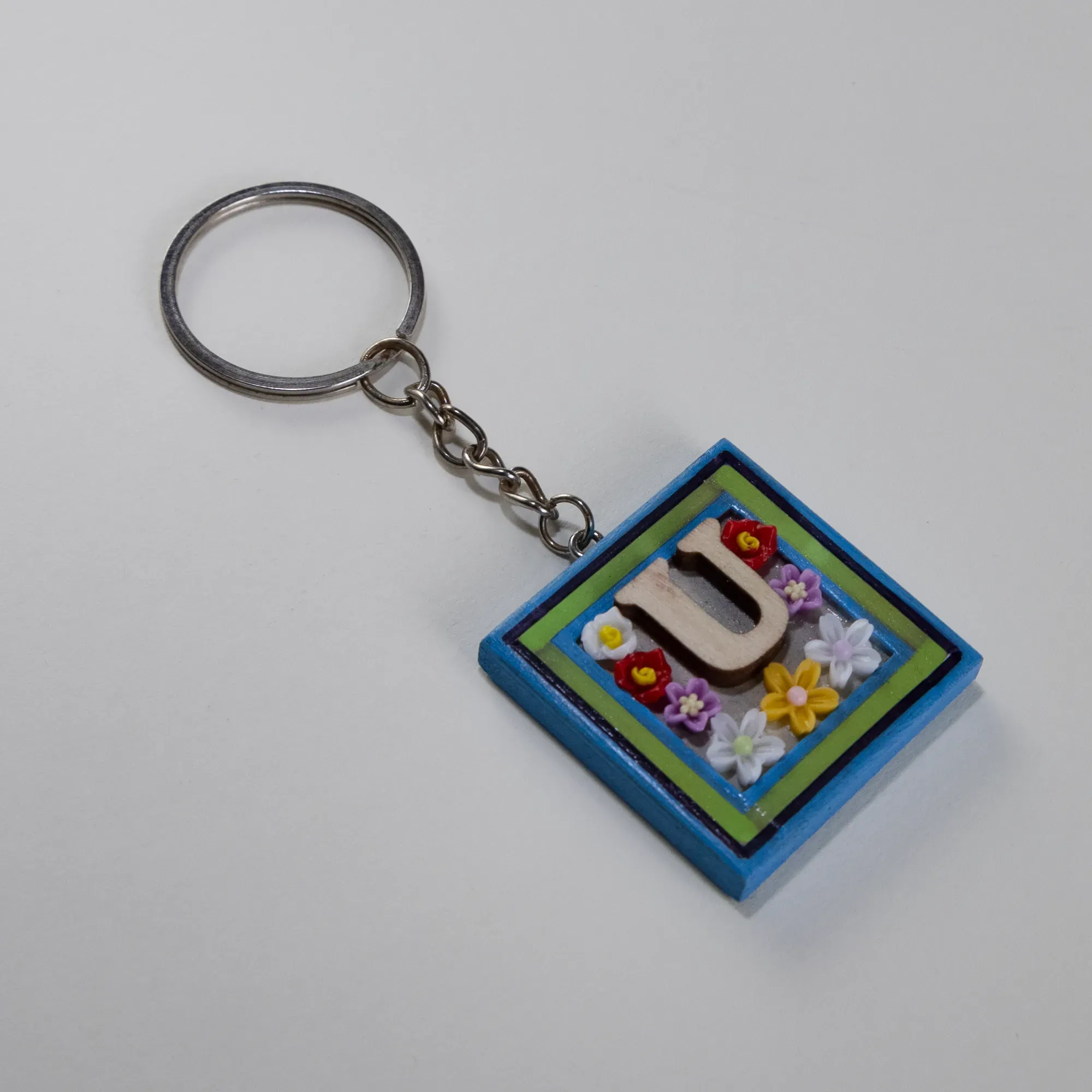 Handmade Wooden Initial U Keychain and Bag Charm - 4 x 4 cm