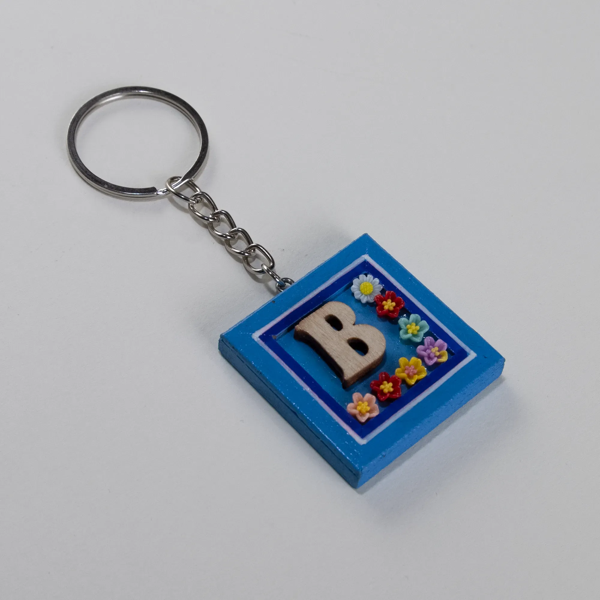 Handmade Wooden Initial B Keychain and Bag Charm - 4 x 4 cm