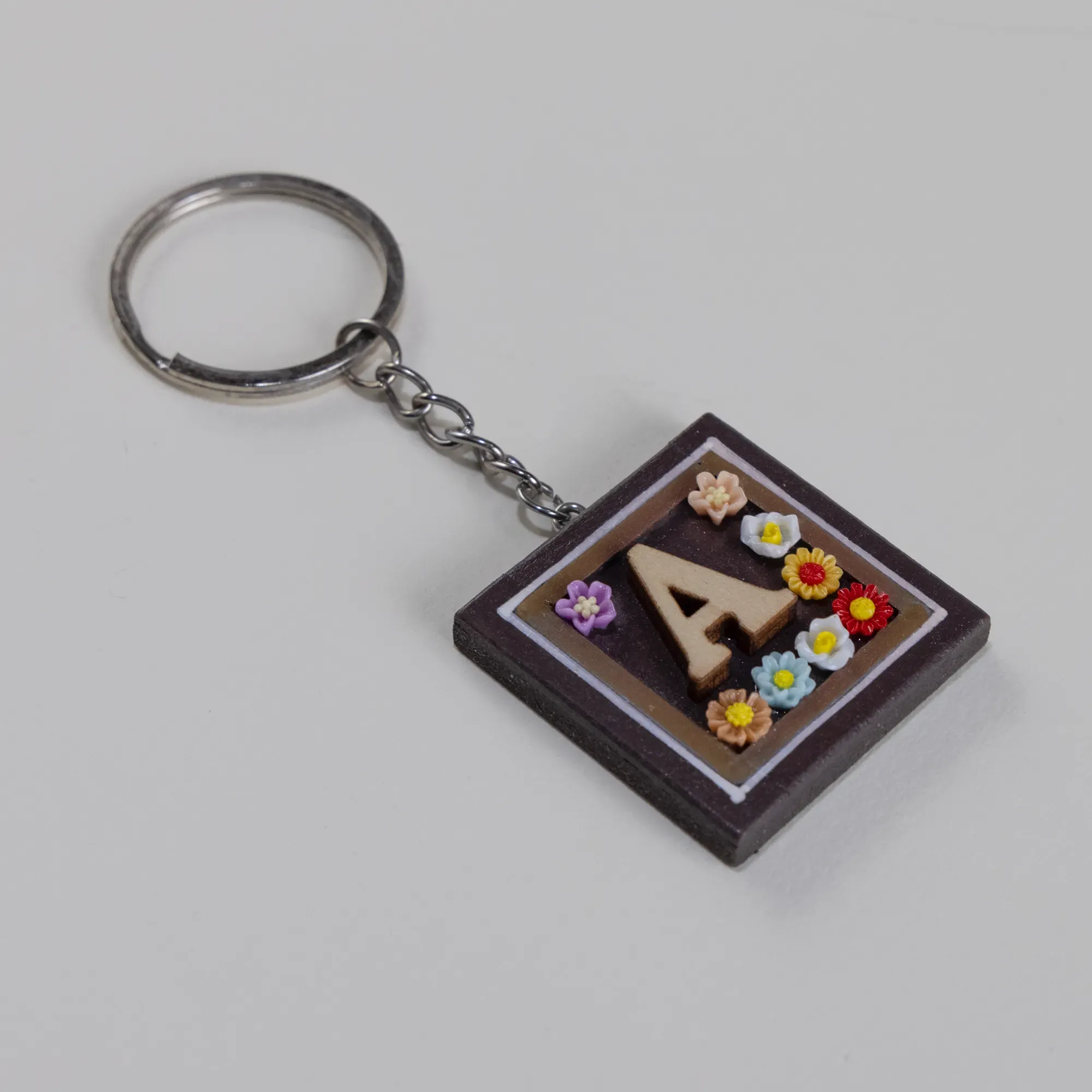 Handmade Wooden Initial A Keychain and Bag Charm - 4 x 4 cm