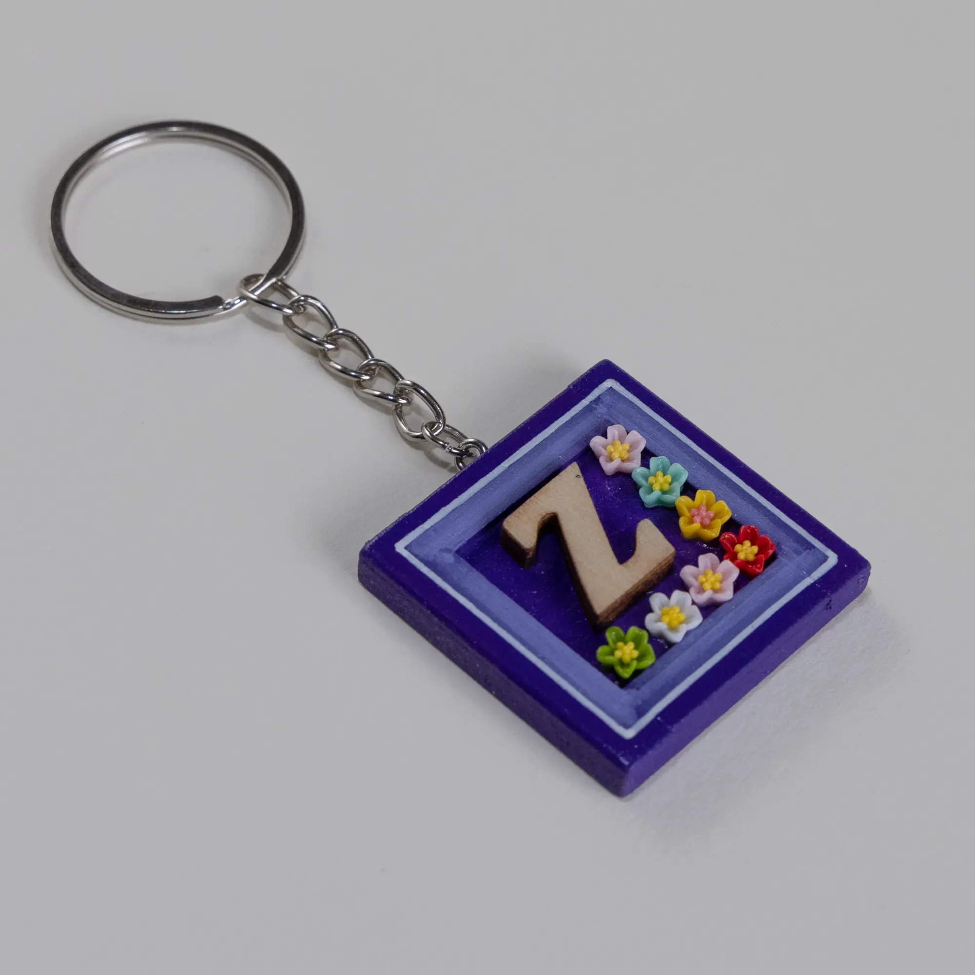 Handmade Wooden Initial Z Keychain and Bag Charm - 4 x 4 cm