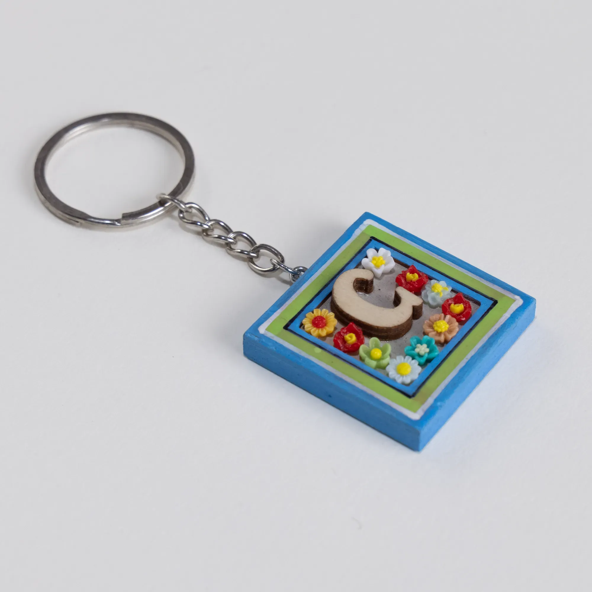 Handmade Wooden Initial C Keychain and Bag Charm - 4 x 4 cm