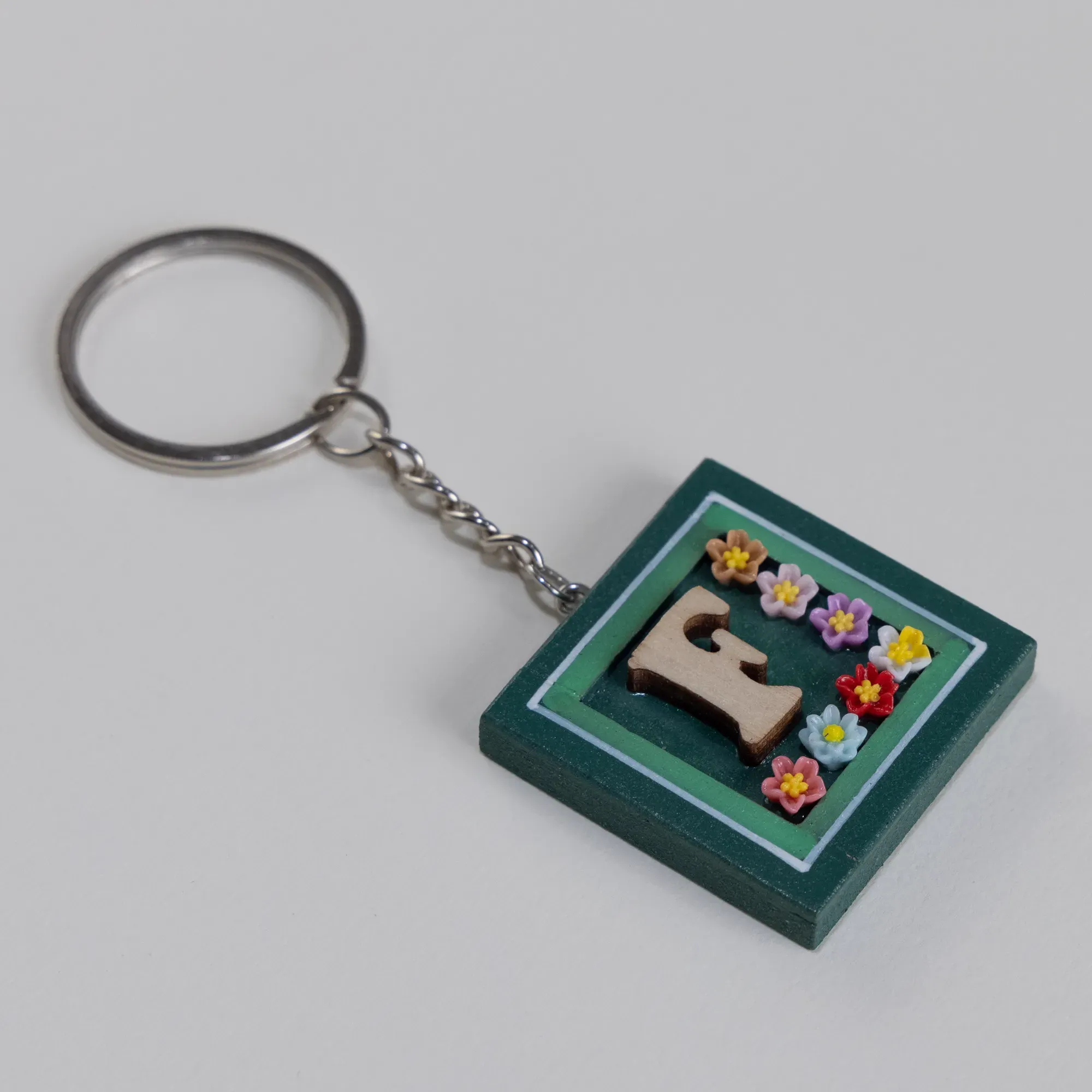 Handmade Wooden Initial F Keychain and Bag Charm - 4 x 4 cm