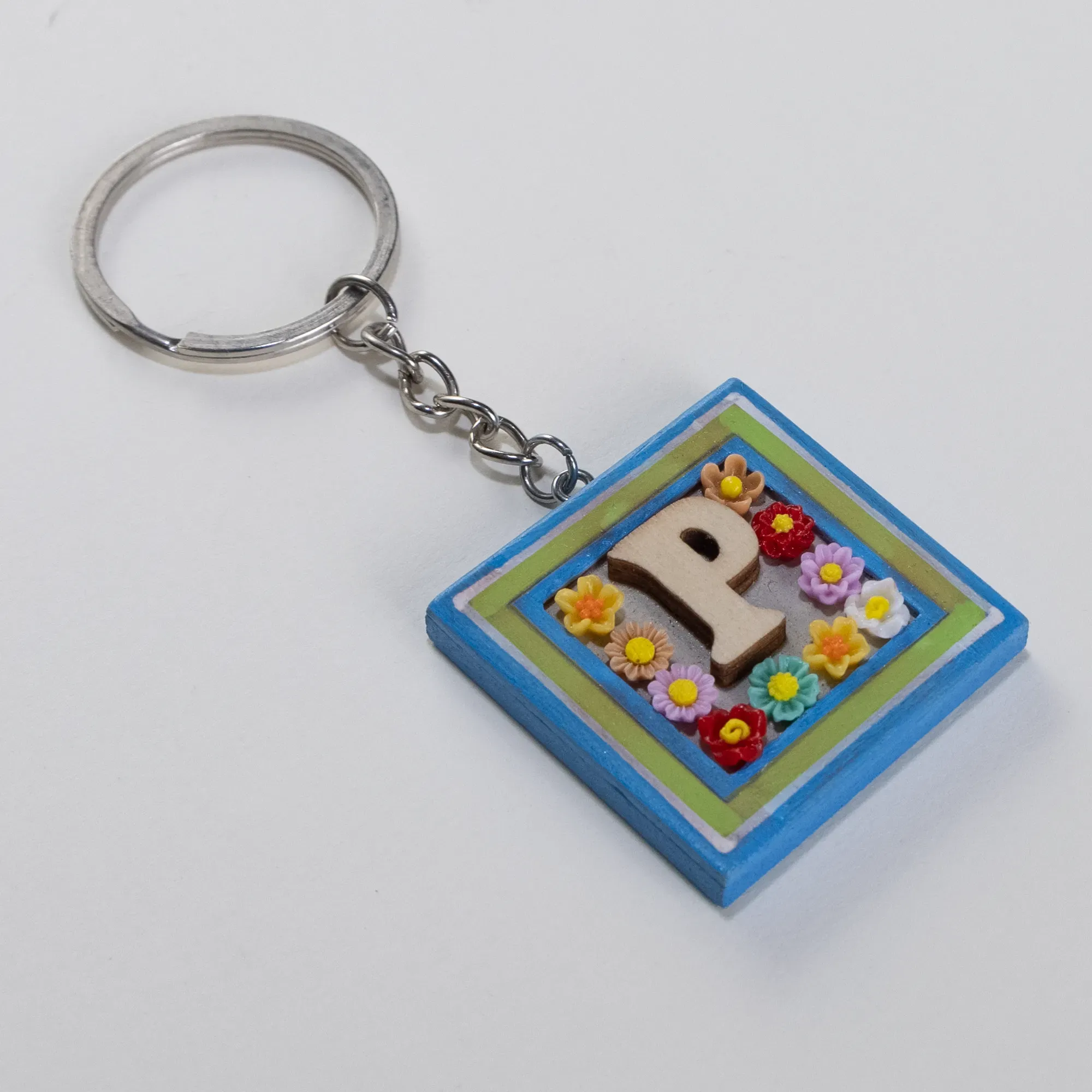 Handmade Wooden Initial P Keychain and Bag Charm - 4 x 4 cm