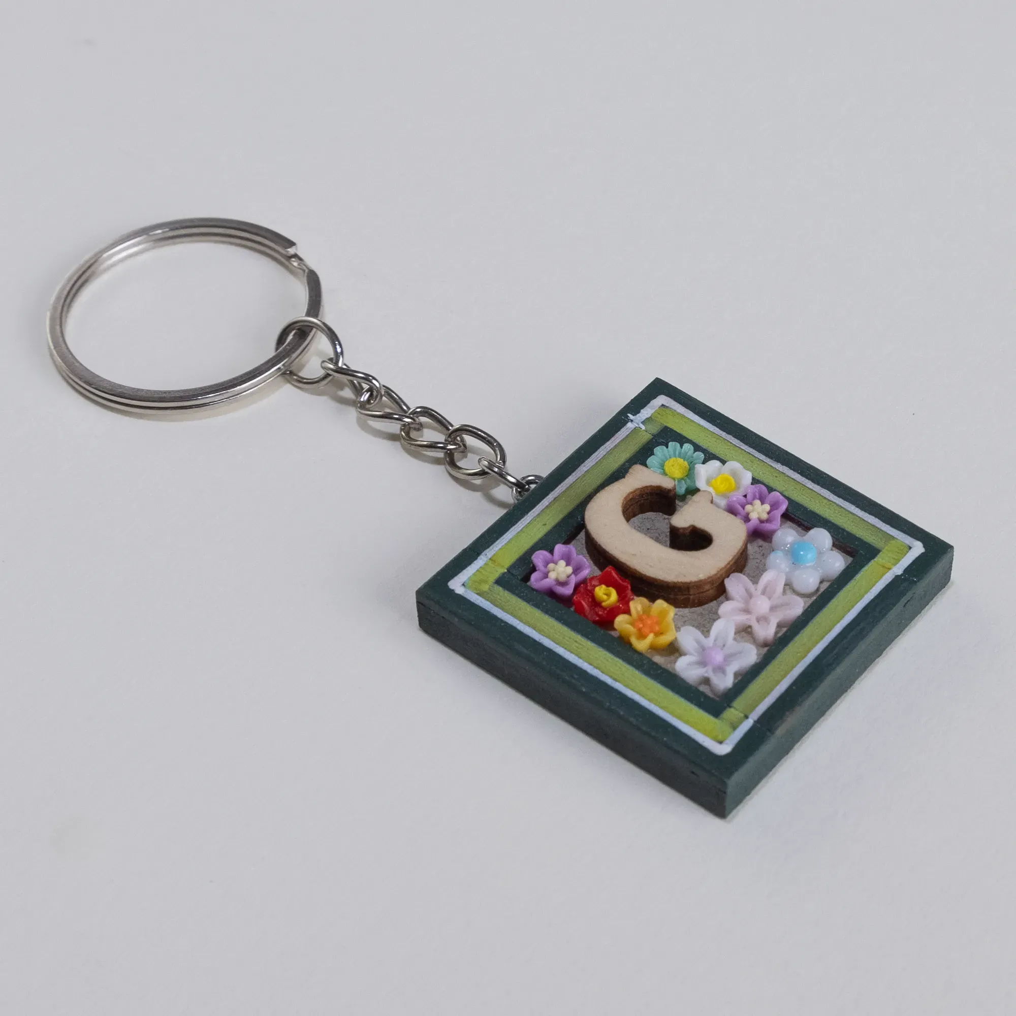 Handmade Wooden Initial G Keychain and Bag Charm - 4 x 4 cm