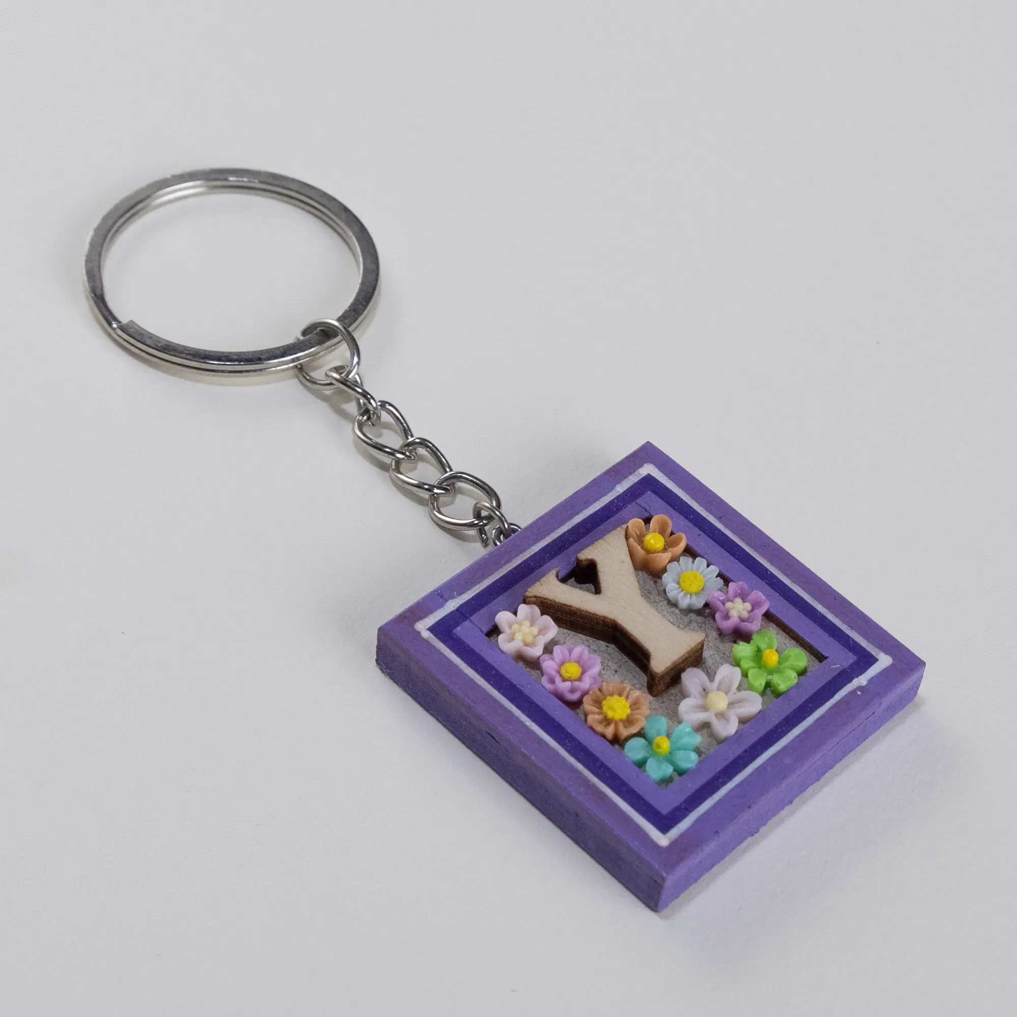 Handmade Wooden Initial Y Keychain and Bag Charm - 4 x 4 cm