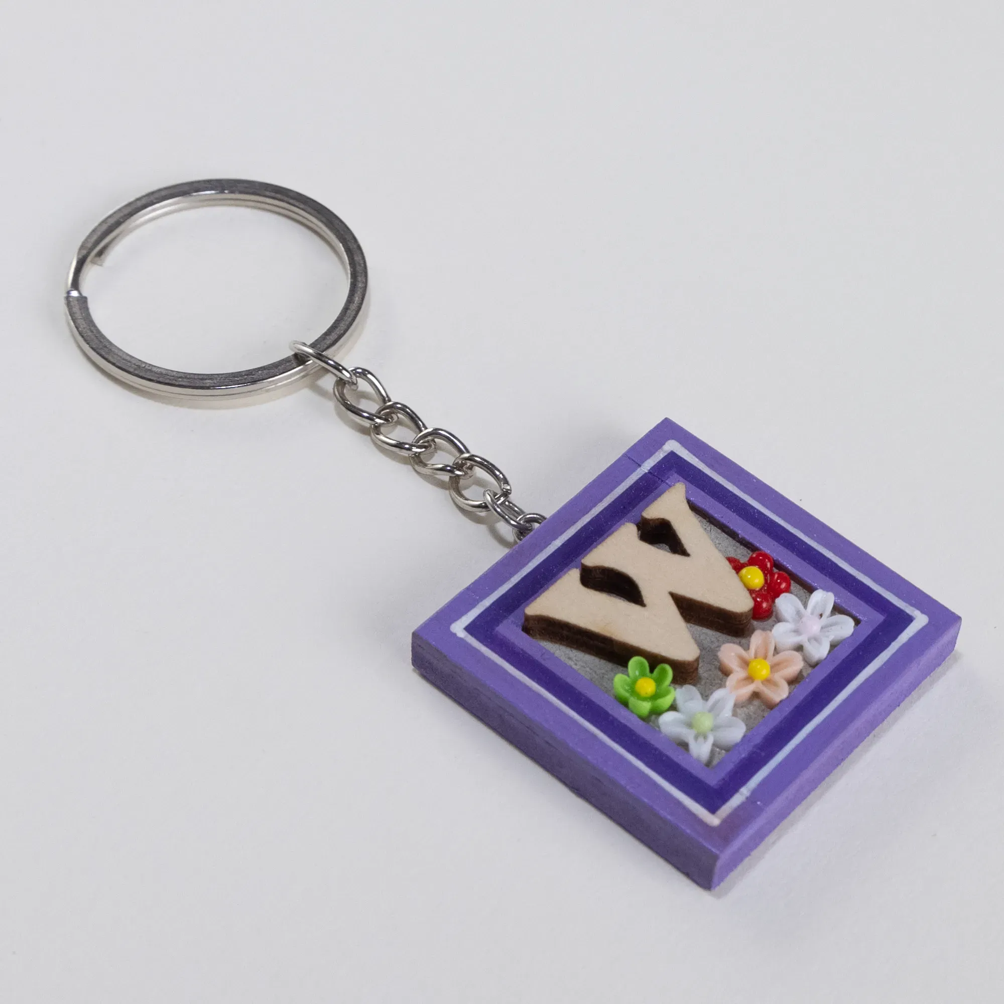 Handmade Wooden Initial W Keychain and Bag Charm - 4 x 4 cm