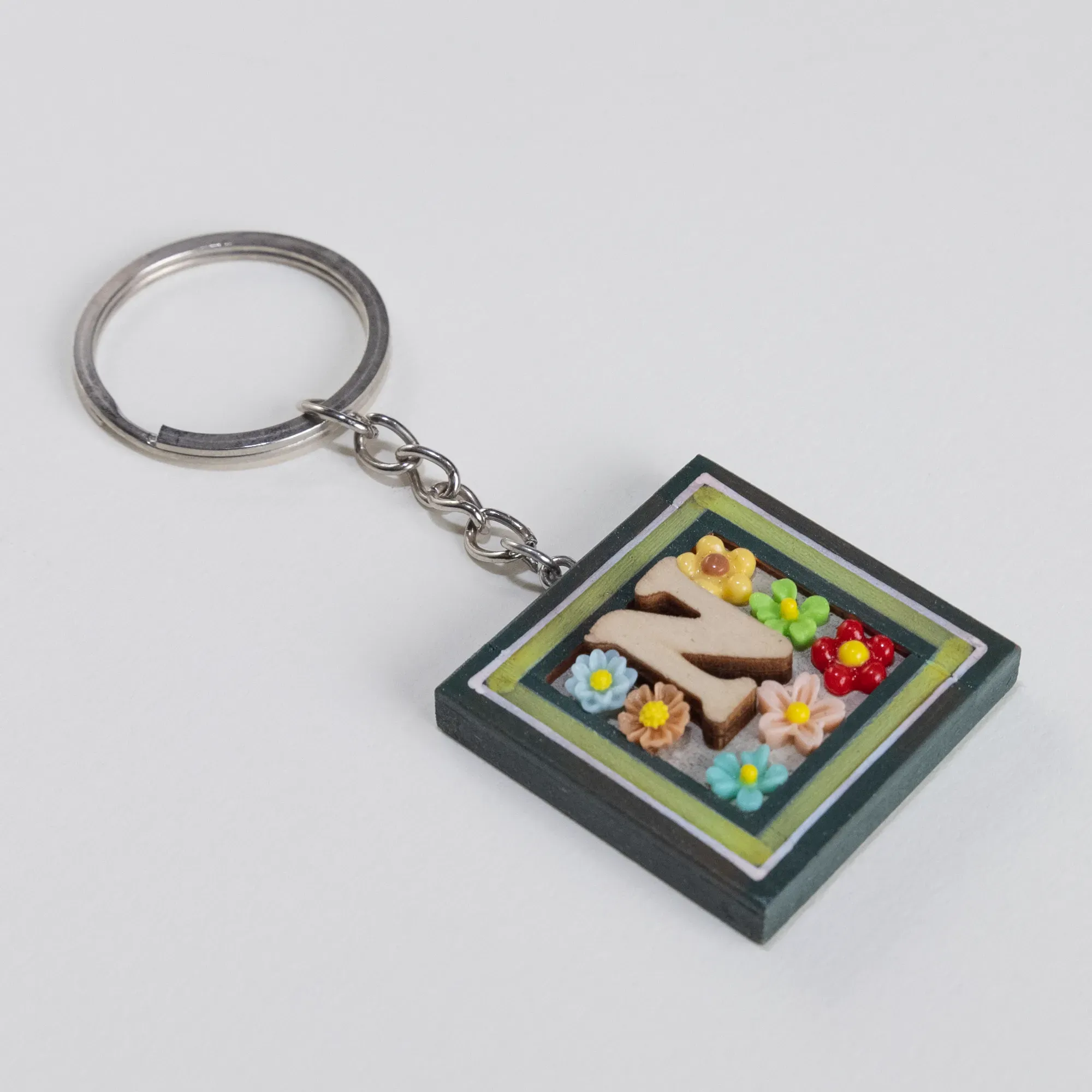 Handmade Wooden Initial N Keychain and Bag Charm - 4 x 4 cm