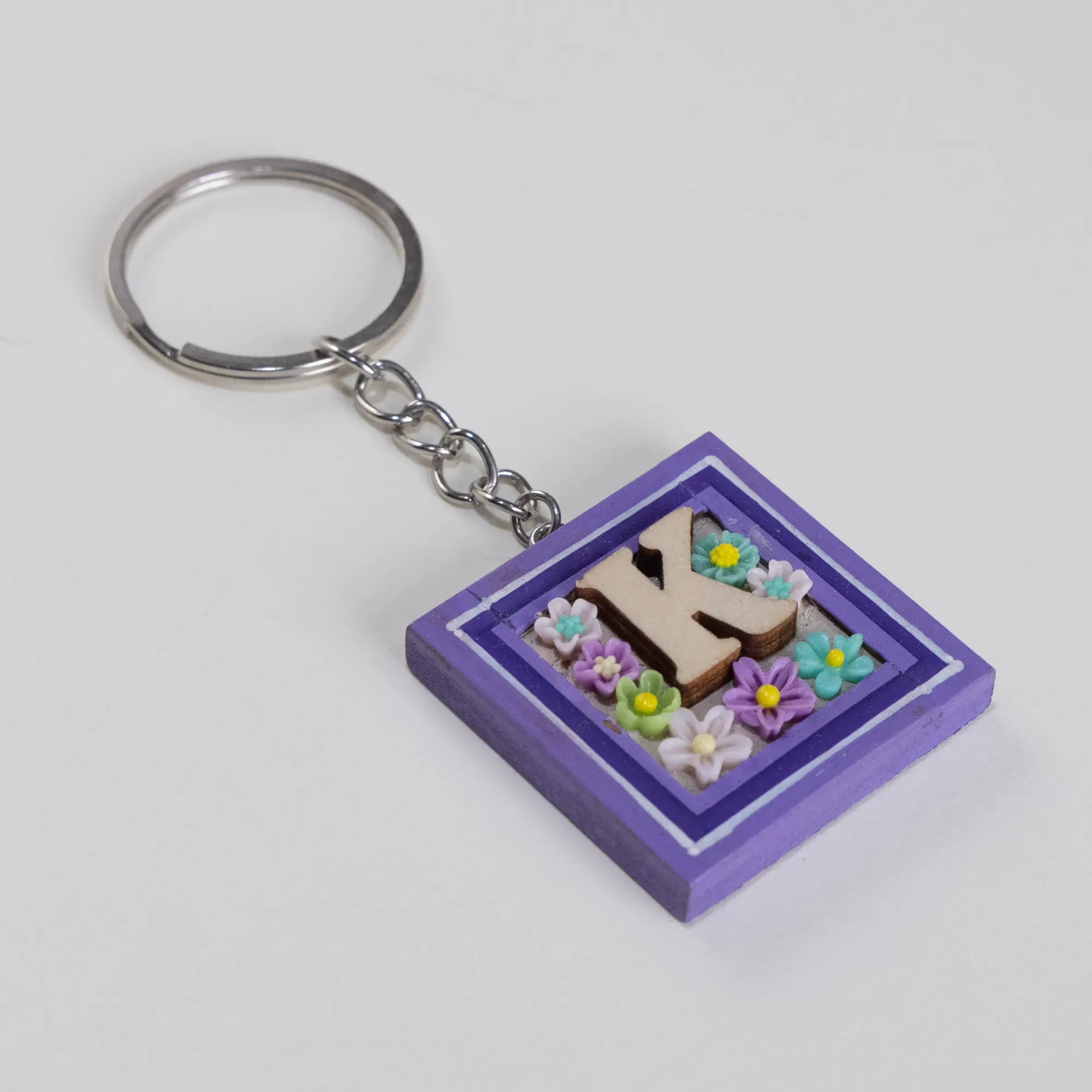 Handmade Wooden Initial K Keychain and Bag Charm - 4 x 4 cm