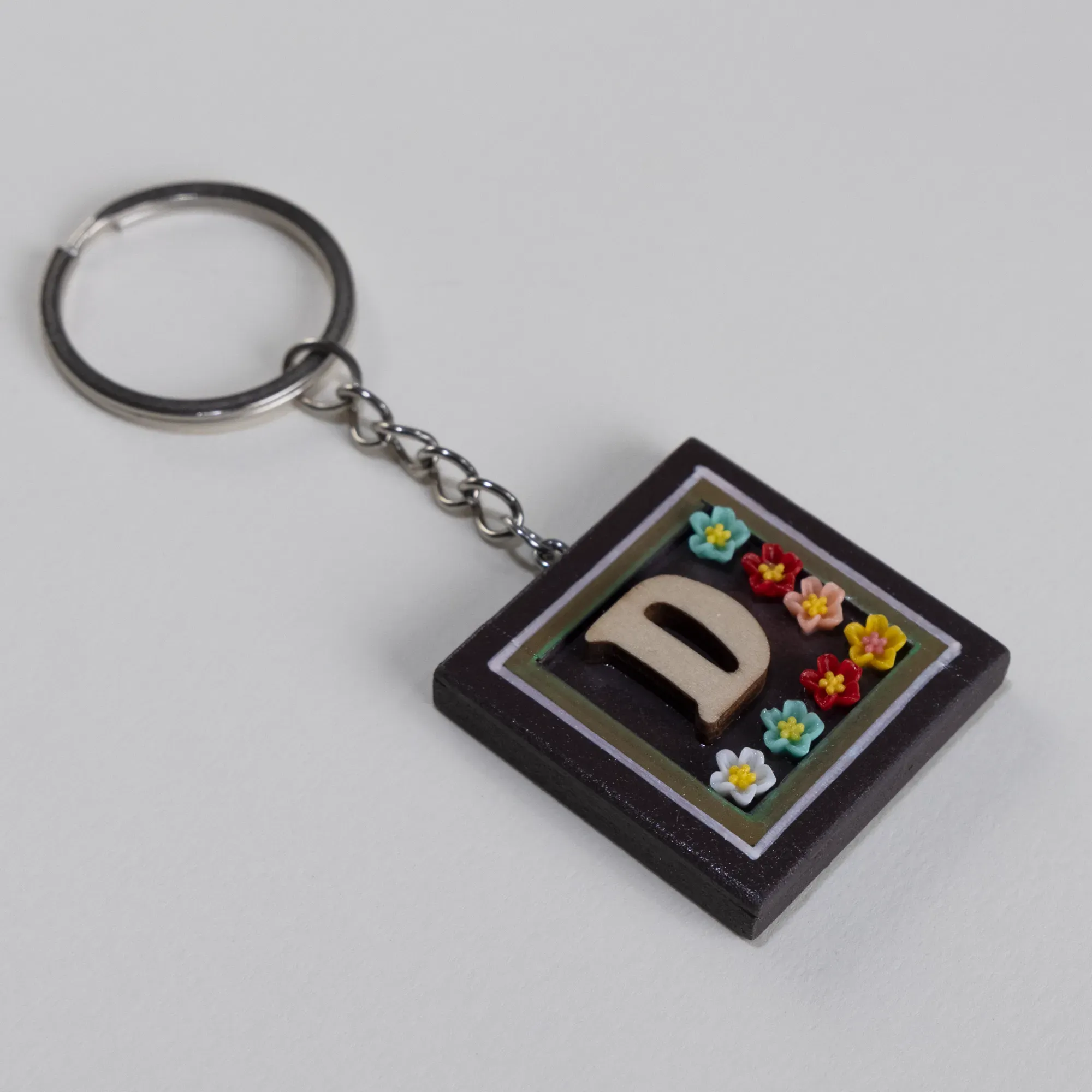 Handmade Wooden Initial D Keychain and Bag Charm - 4 x 4 cm