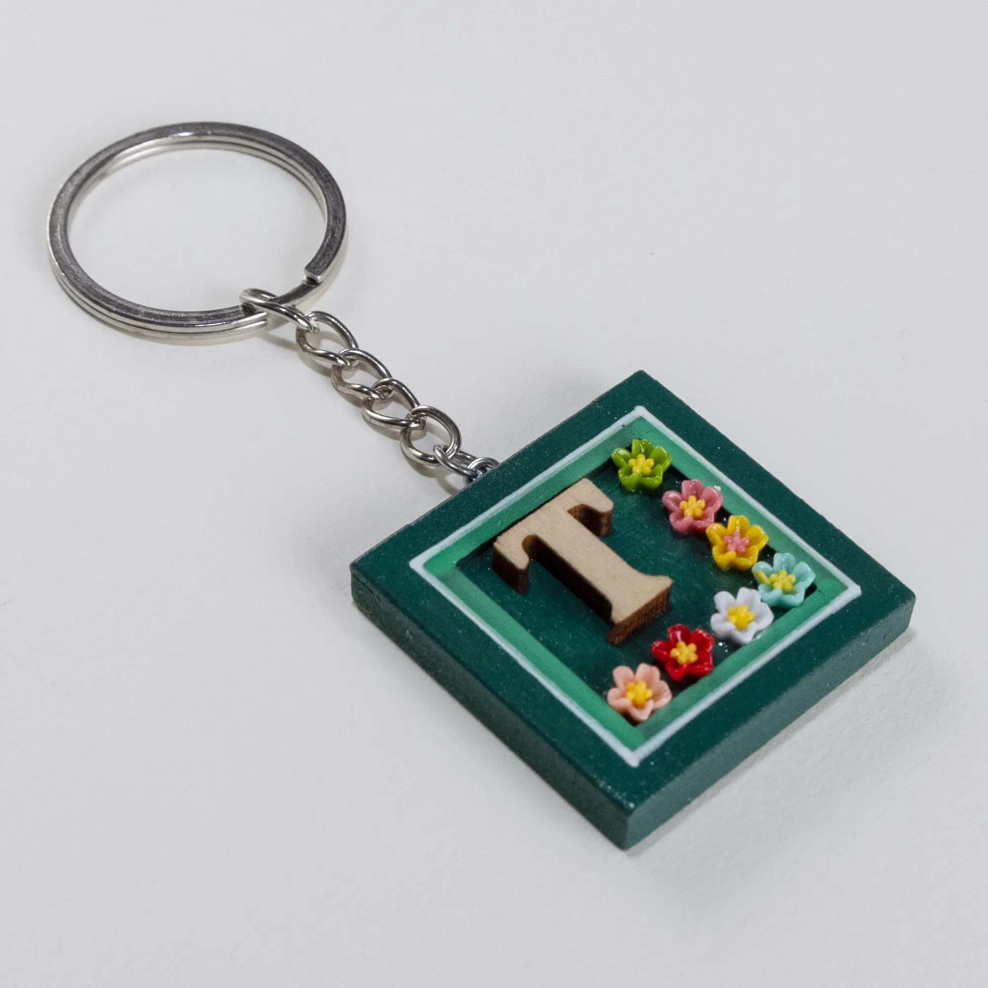 Handmade Wooden Initial T Keychain and Bag Charm - 4 x 4 cm