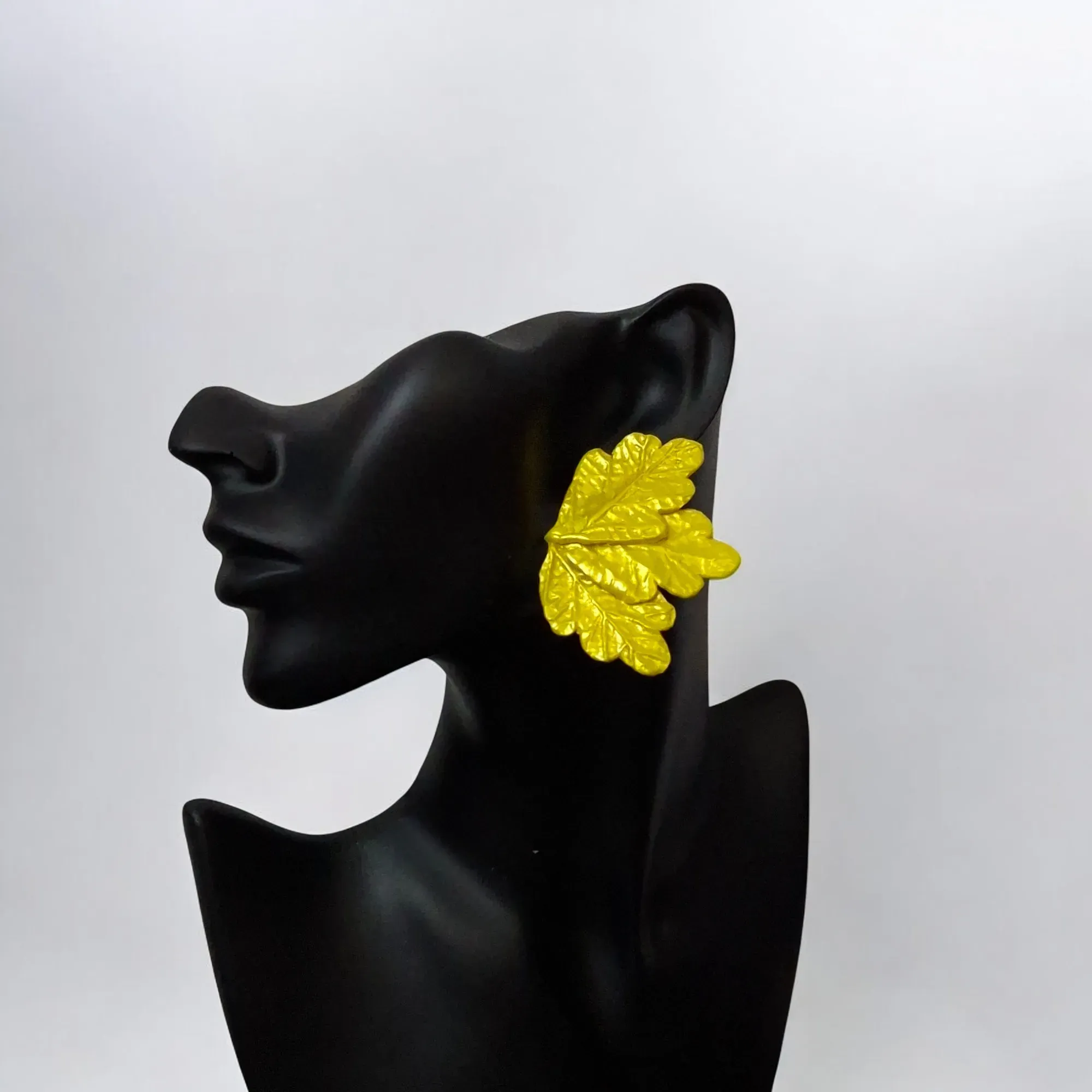 Handmade Golden Leaf Polymer Clay Drop Earrings